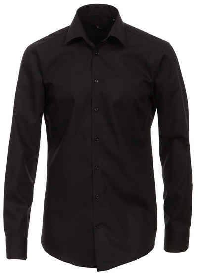 VENTI Langarmhemd Herren Hemd extra langer Arm 69cm Businesshemd uni modern fit Kentkragen, schwarz HL83, 41