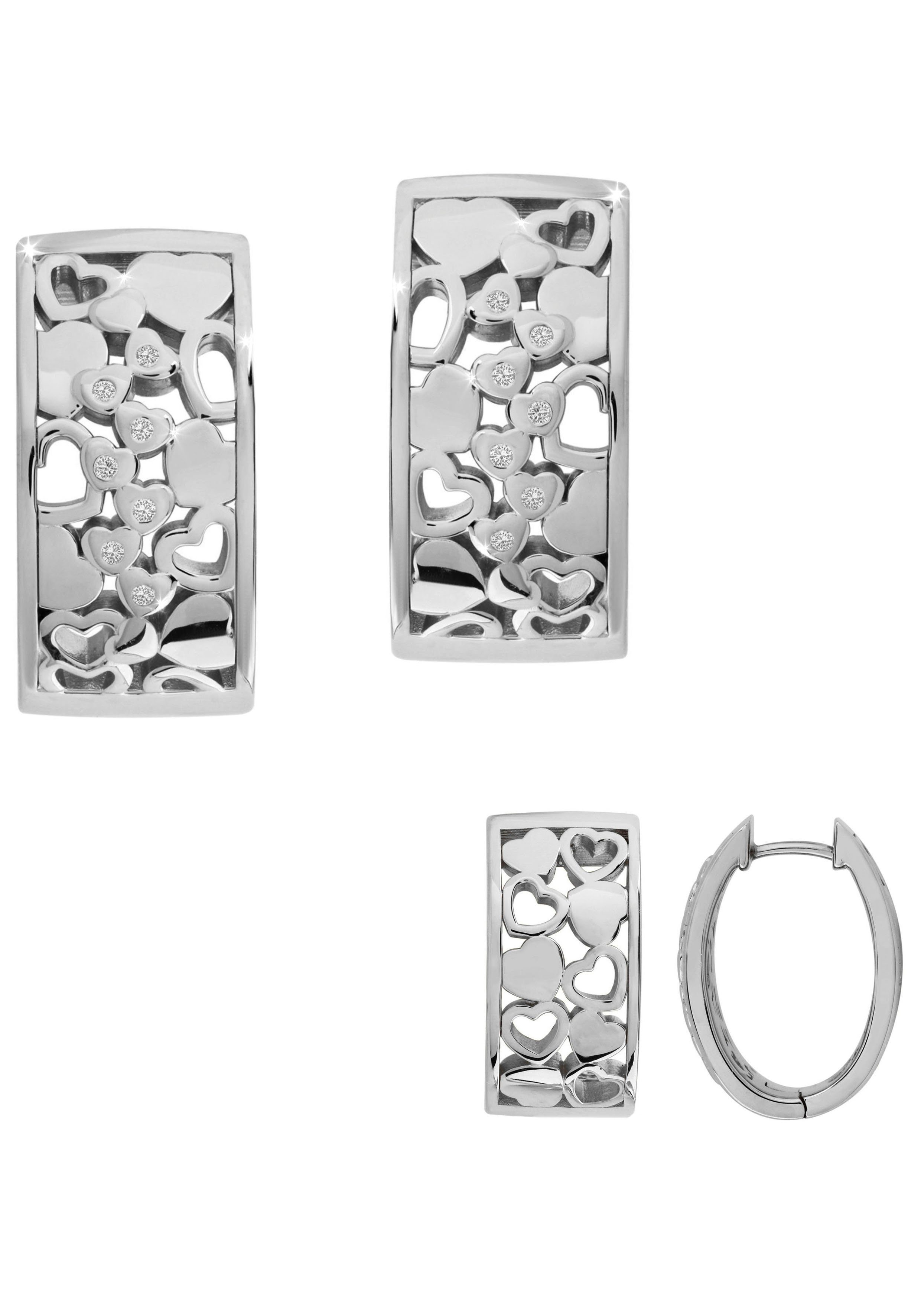 Firetti Paar Creolen Schmuck Geschenk Silber 925 Herzen, Made in Germany - mit Zirkonia (synth)