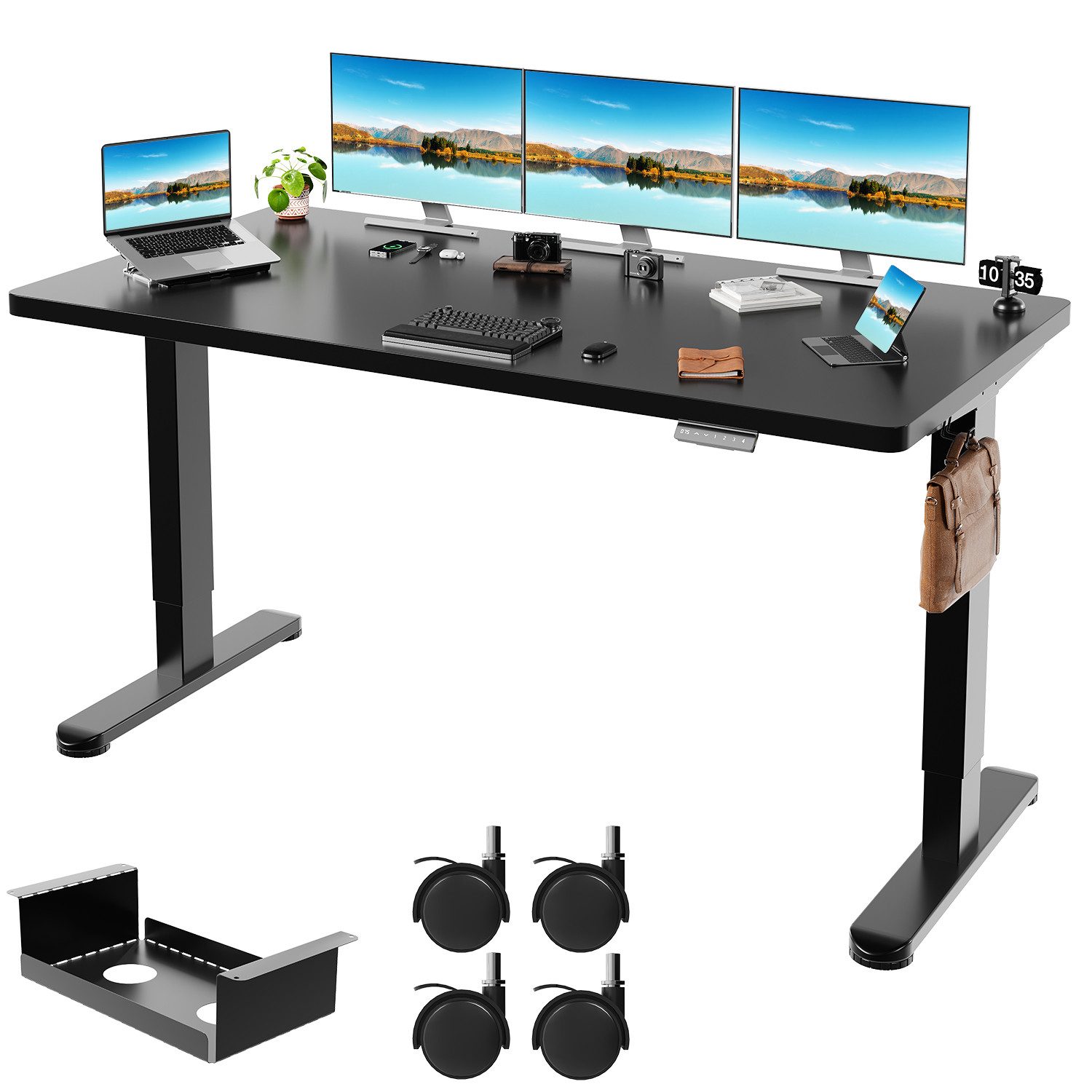 Furnicopia Schreibtisch Höhenverstellbar mit einer 25 mm dicken einteiligen Tischplatte (4-fache Höhenspeicherfunktion, Zweimotorantrieb und Tragfähigkeit über 100 kg Tischplatten-Tiefe ab 70 cm)