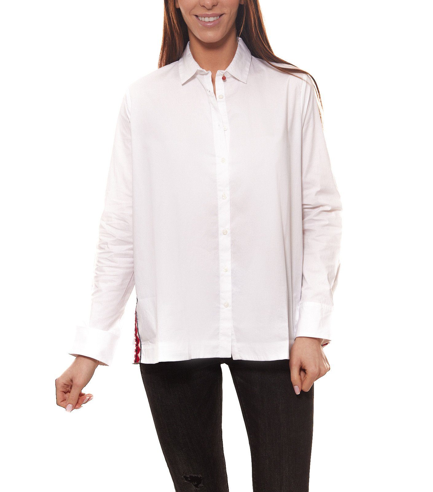 Rossana Diva Blusentop »rossana diva Ausgeh-Bluse schlichte Damen Langarm- Bluse mit buntem Nähten an den Seiten Business-Bluse Weiß« online kaufen |  OTTO