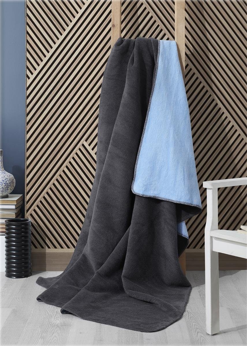 Plaid Plaid Kuscheldecke flauschig Tagesdecke, Bicolor Dark/Denim Wohndecke Baumwolldecke SEI hochwertige, Design