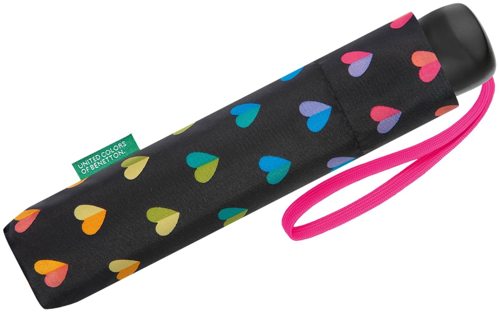 manueller Benetton United Langregenschirm mit Taschenschirm Handöffner, stabiler, regenbogen-farbigem mit Colors of Herzen-Muster
