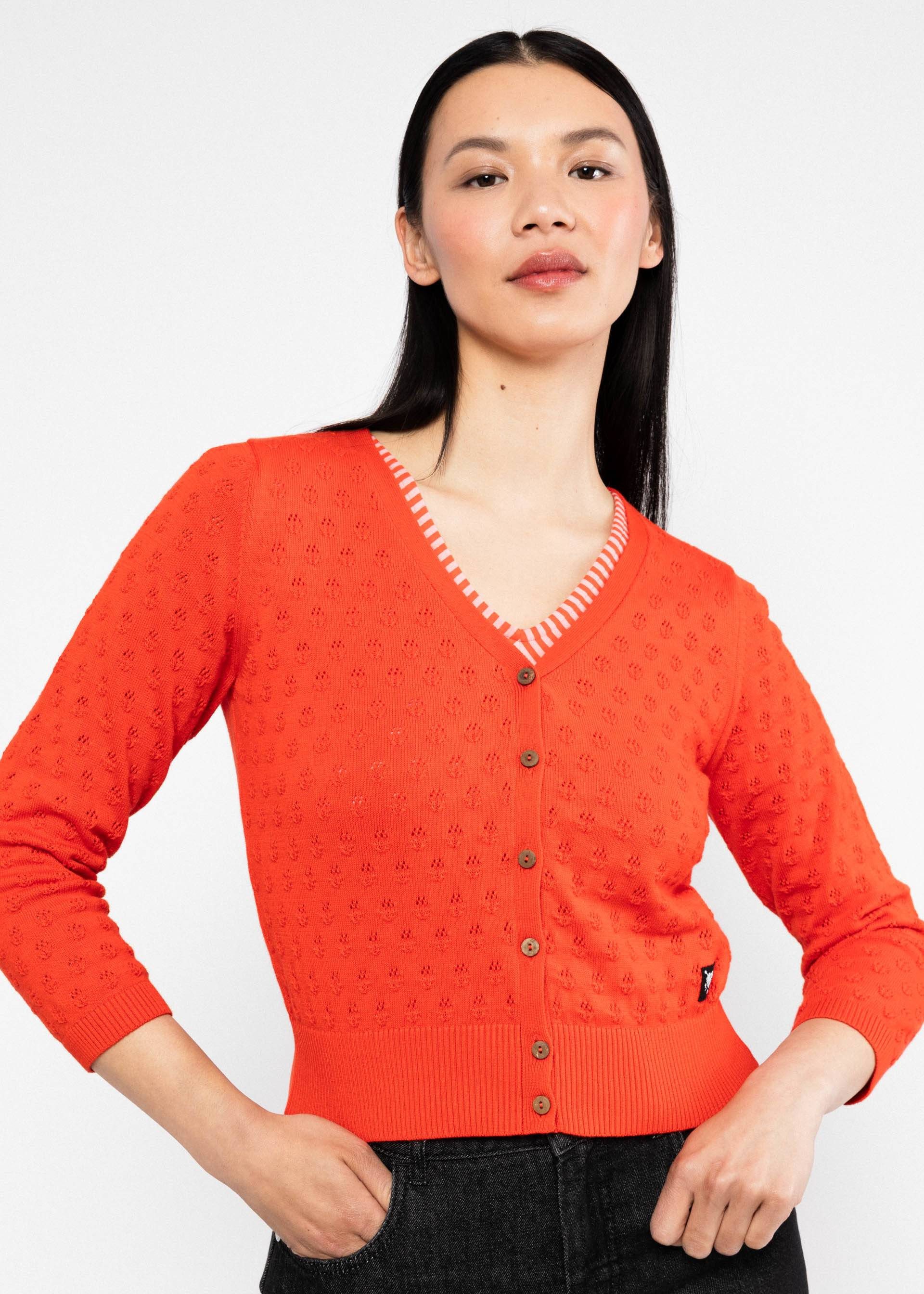 Blutsgeschwister Strickjacke - Damen Strickjacke aus Baumwolle - V-Ausschnitt Cardigan - Ajour Stri