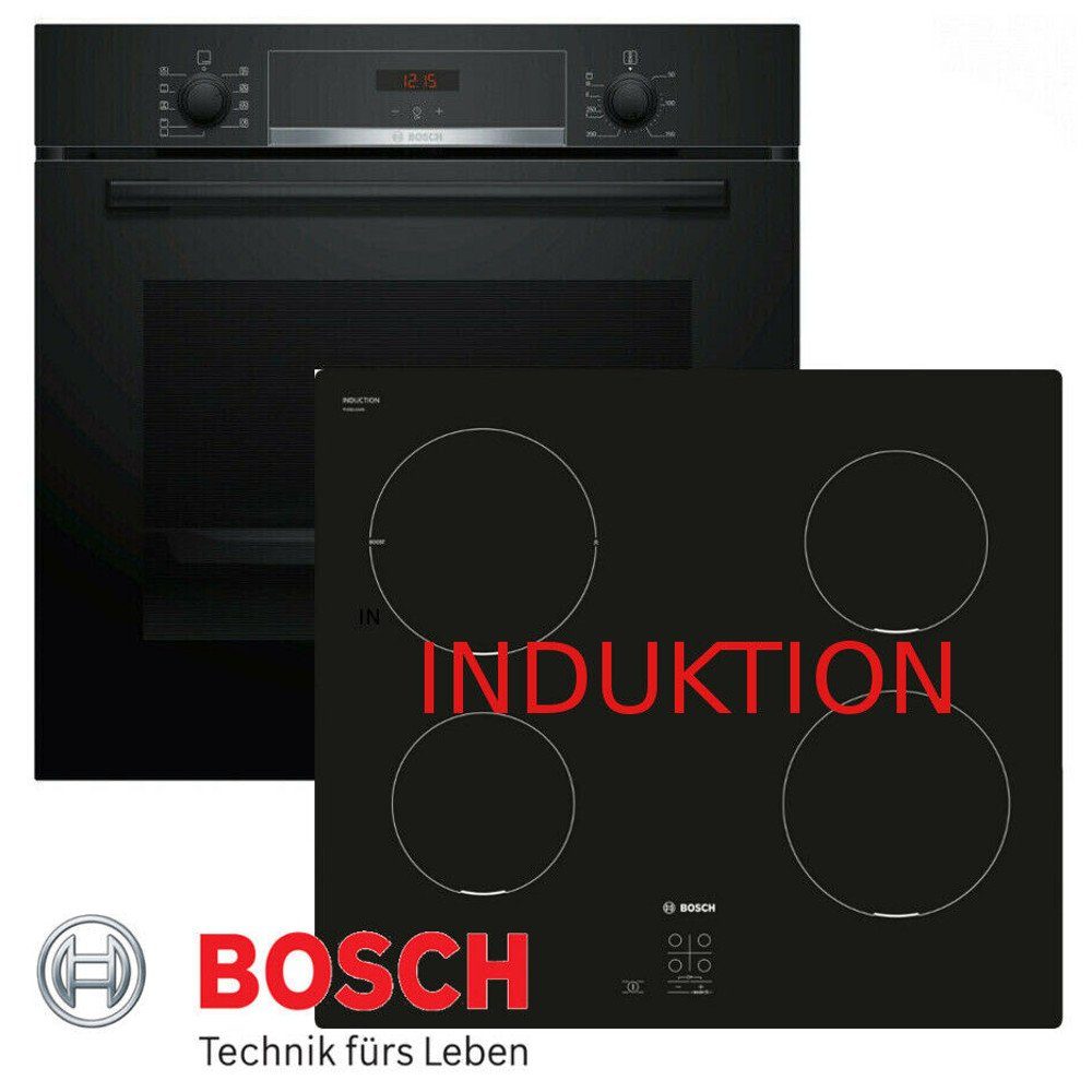 Induktions Herd-Set Bosch Autark Einbau Backofen Schwarz und Kochfeld Induktion