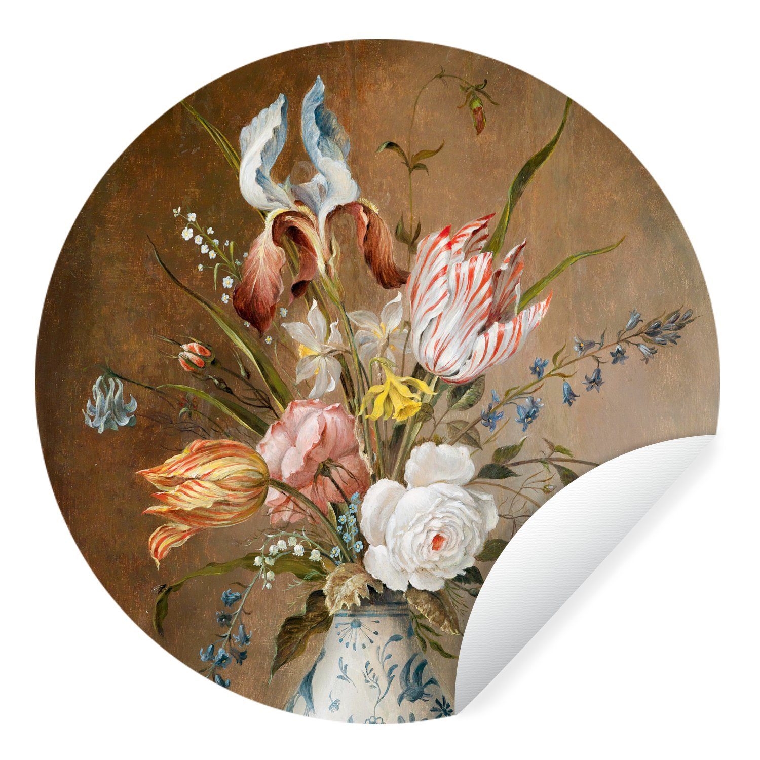 Balthasar van Tapetenkreis - Wandsticker Blumen Ast Stilleben (1 Rund, MuchoWow St), für Tapetenaufkleber, - der Wohnzimmer Malerei Kinderzimmer, mit