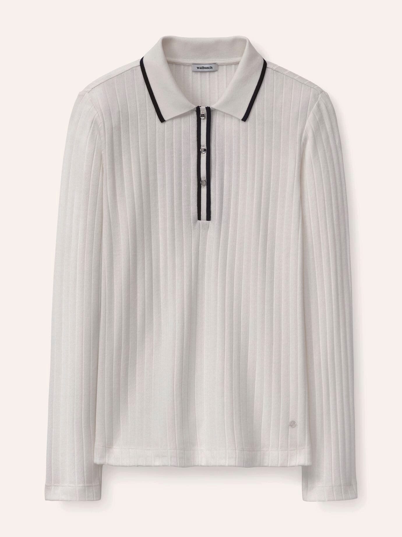 Walbusch Poloshirt Damen Poloshirt mit Rippenstruktur Polokragen Langarm, Polokragen