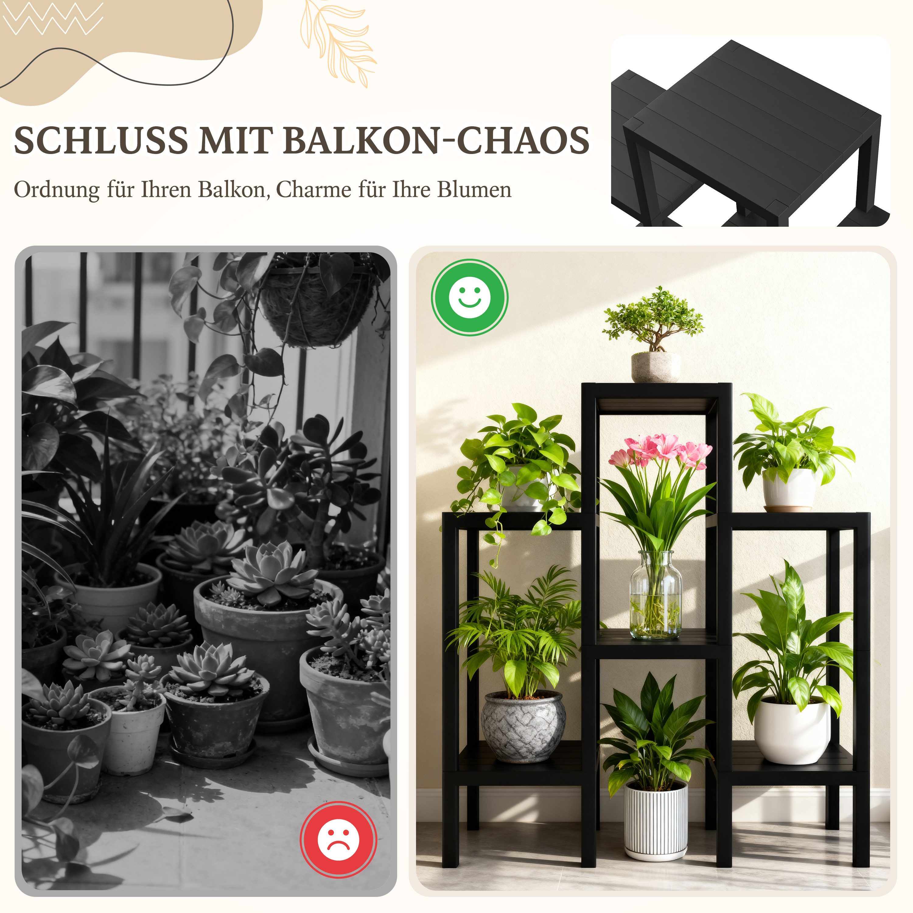 Ribelli Blumenständer 6-Etagen Pflanzenständer Kunststoff Mehrstöckig Blumenregal, DIY Pflanzentreppe Balkon, Deko Wohnzimmer, Garten, Terrasse und Büro