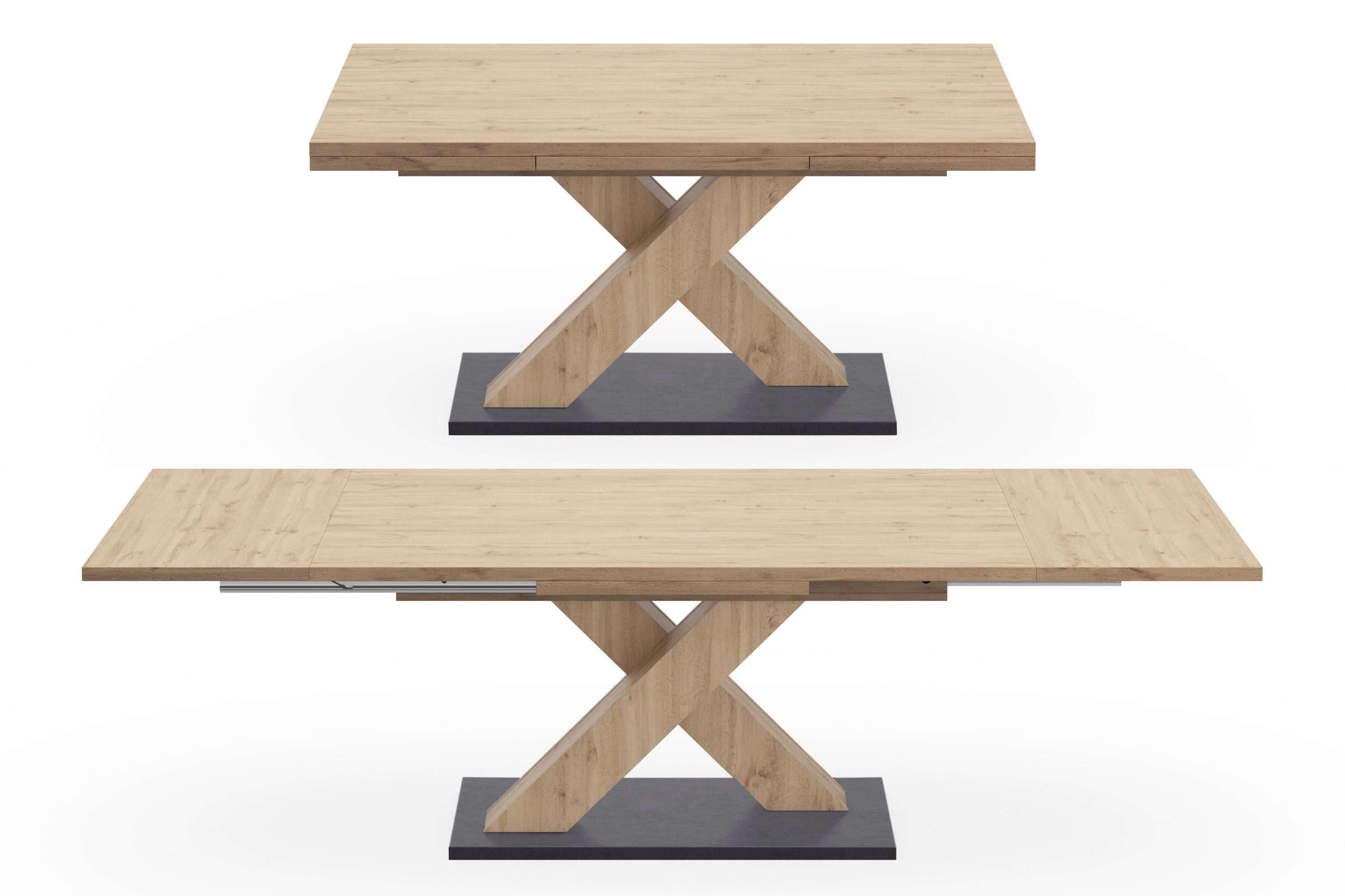 Mäusbacher Esstisch Komfort Tisch (Esstisch, Auszugstisch, OTTOs Choice), mit X Gestell und Bodenplatte. Melaminbeschichtet