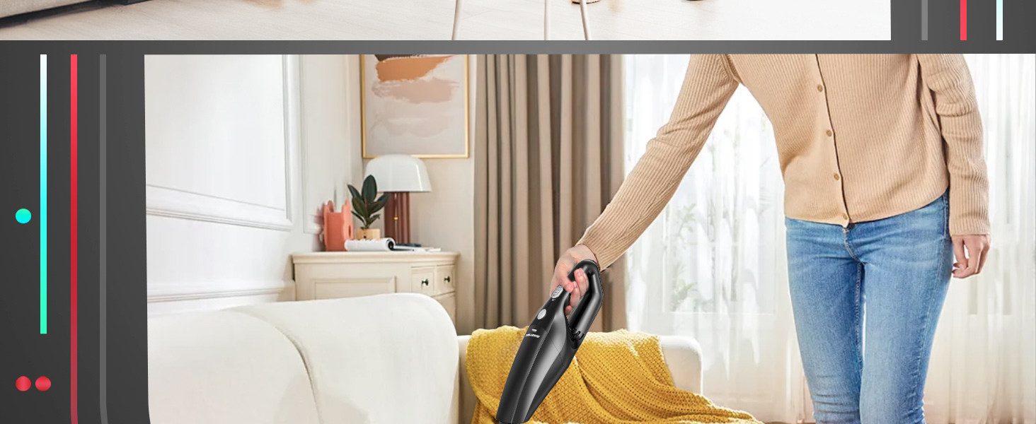 Vivitar Akku-Handstaubsauger Kabellos, LED-Licht mit HEPA-Filter & Zwei Aufsätze, 70 W, Staubbecher, Reinigungsset für die Innenraumreinigung im Auto, leistungsstarker