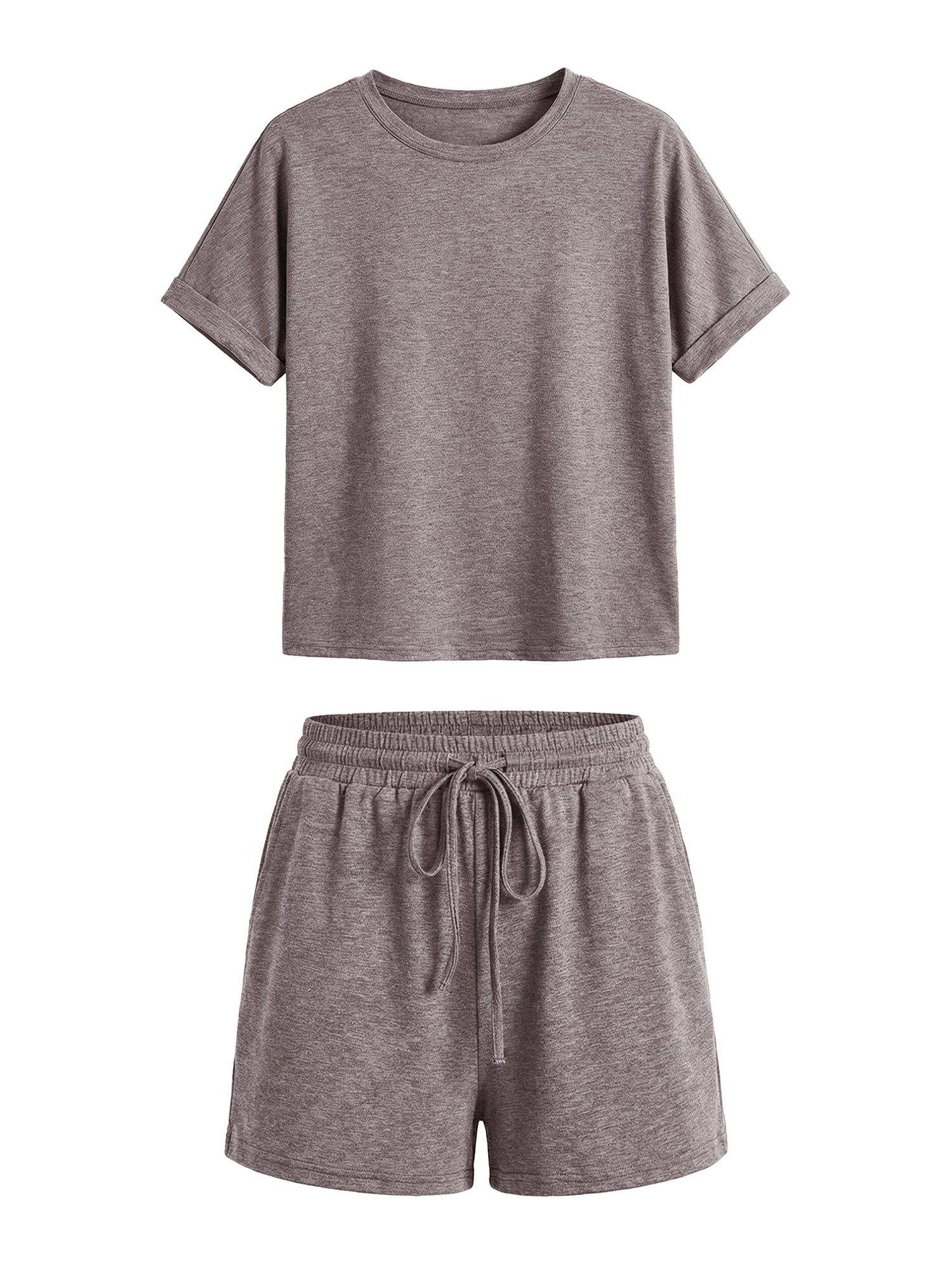 Imily Bela Hausanzug Damen 2-teilige Lounge-Sets (Set, 2 tlg., Oversized Kurzarm-T-Shirts + Shorts mit Kordelzug) einfarbig