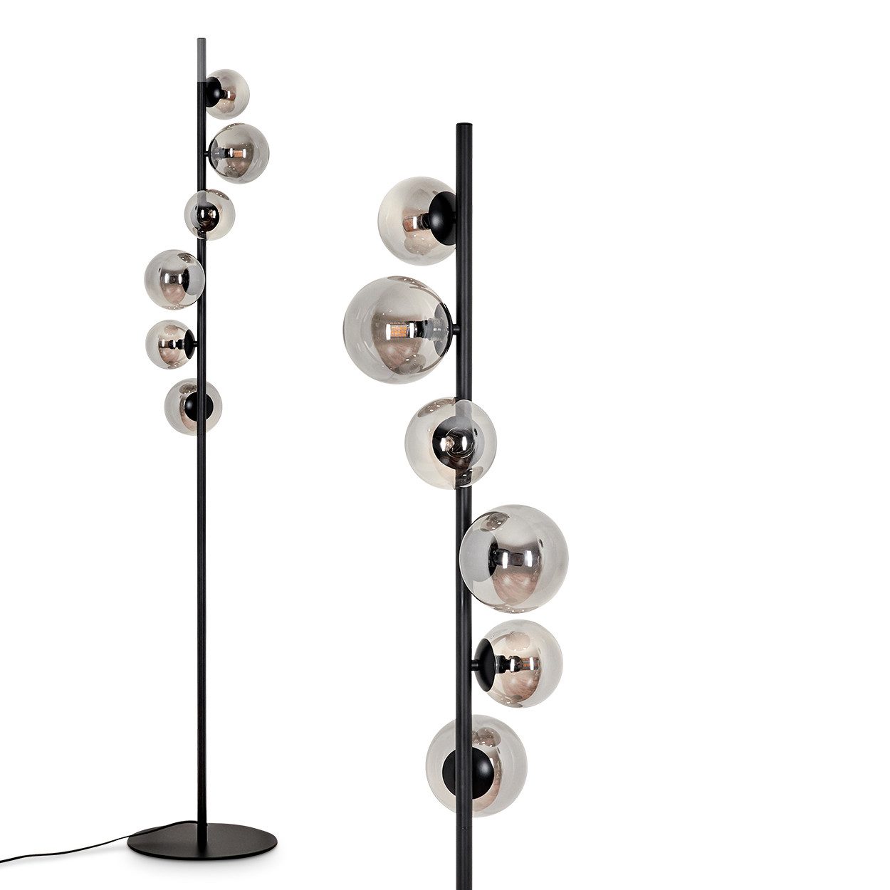 Stehlampe Stehlampe aus Metall/Glas in Schwarz/Rauchfarben