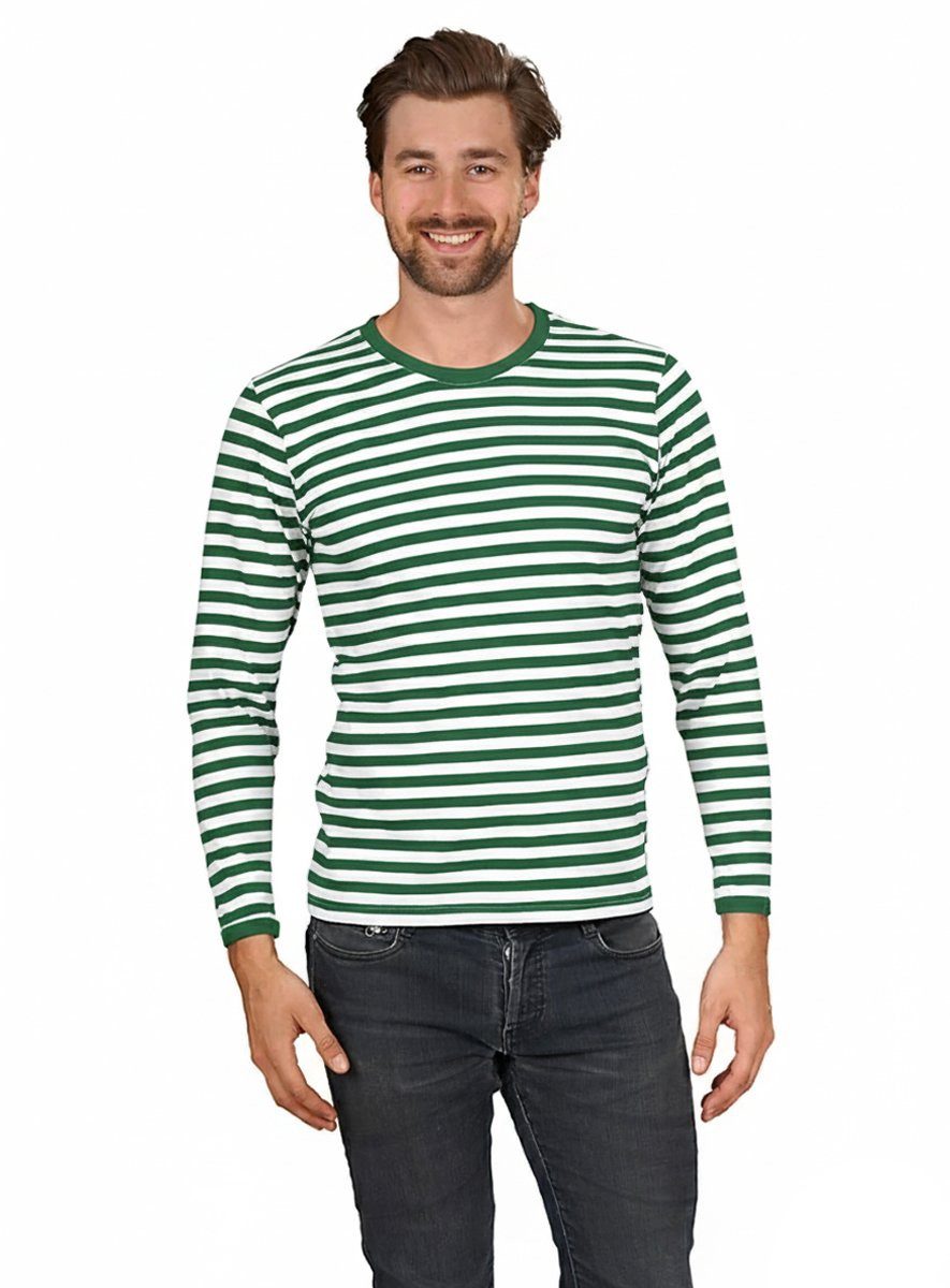 thetru T-Shirt Herren Ringelshirt Langarm grün-weiß – alltagstaug Gestreiftes Longsleeve für Karneval und Alltag – qualitativ entspre
