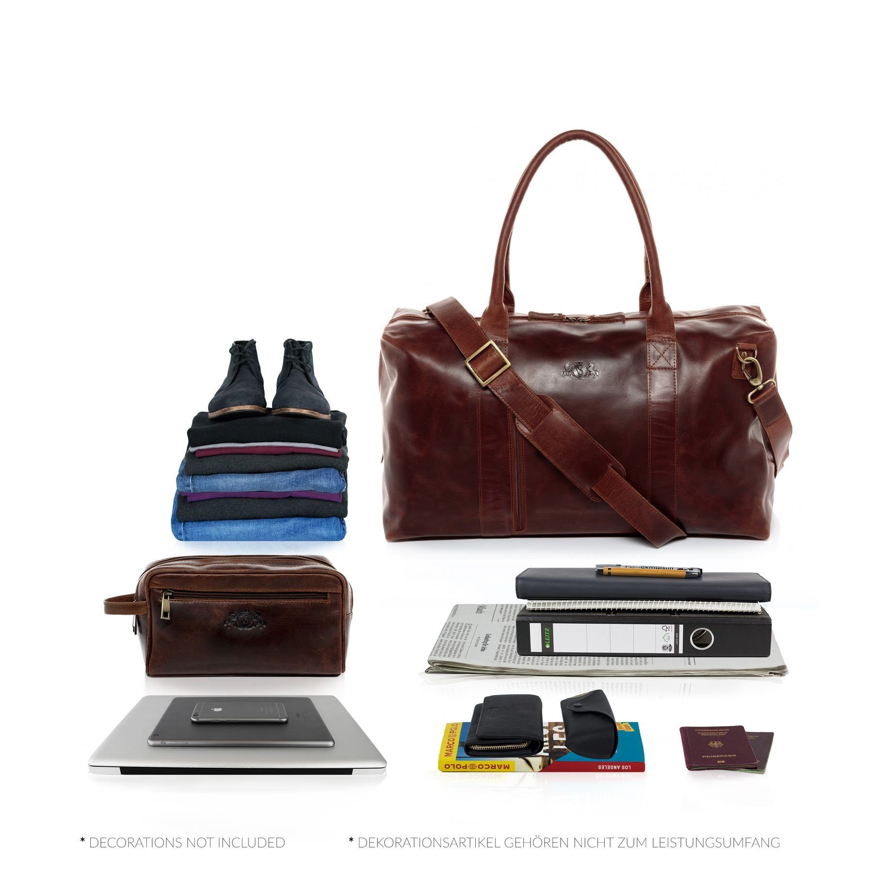 SID & VAIN Reisetasche YALE Weekender groß Handgepäck echt Leder, Reisetasche Duffle Reisegepäck Sporttasche Herren Damen braun