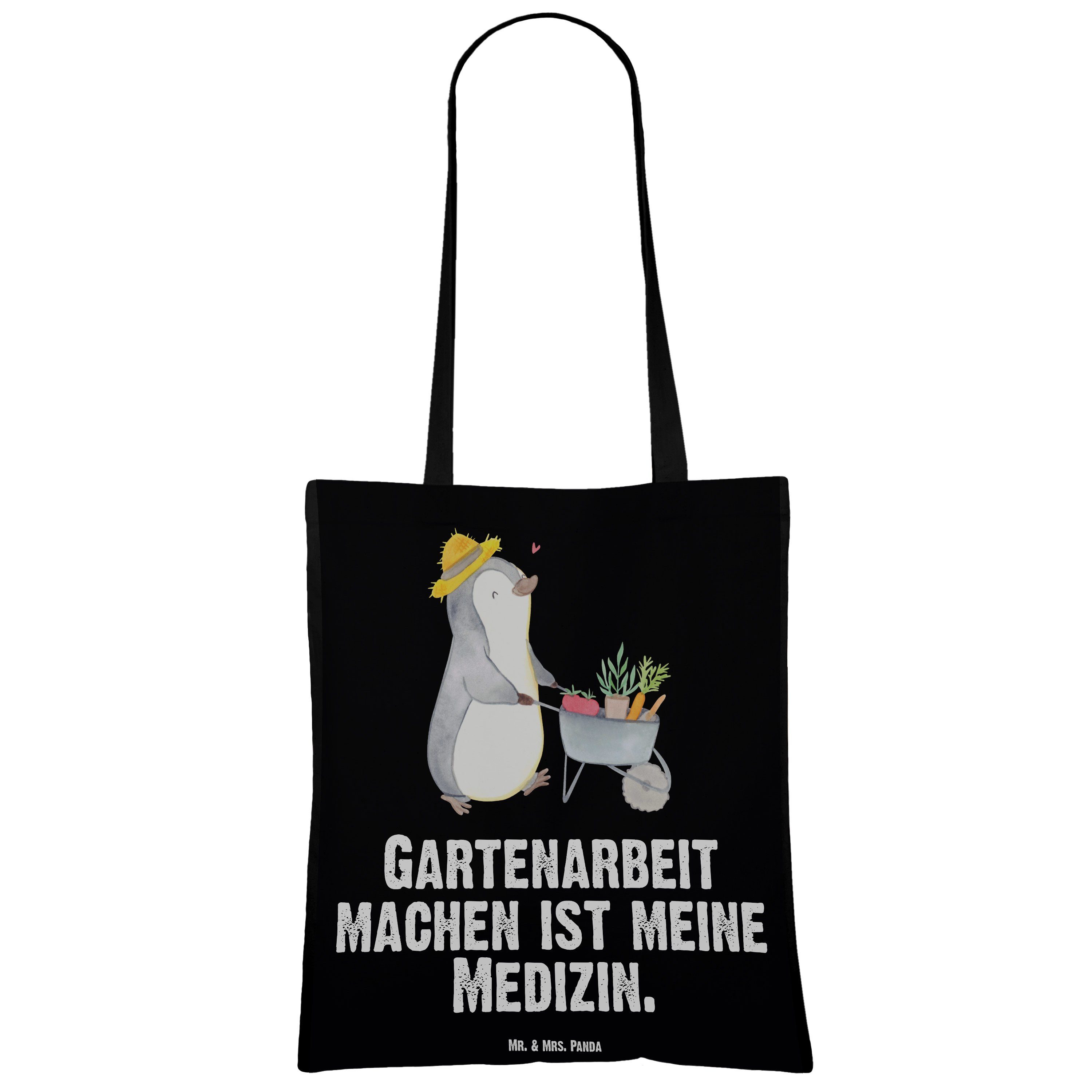 Geschenk, Mrs. & Panda Gartenarbeit Gartenpflege, (1-tlg) Pinguin Stof Schwarz - Medizin Tragetasche Mr. -