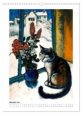 CALVENDO Wandkalender Katzengemälde (Wandkalender 2024 DIN A3 hoch), CALVENDO Monatskalender