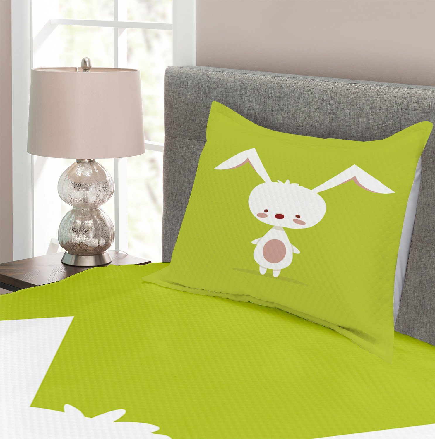 Grün Set Tagesdecke auf Kissenbezügen Cartoon-Figur Hase Abakuhaus, mit Waschbar,