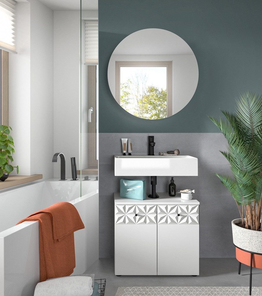 xonox.home Badmöbel-Set Badezimmer-Set Prisma, weiß / weiß Hochglanz, 2-teilig, optional, (2-St), Badmöbel, Badkombination