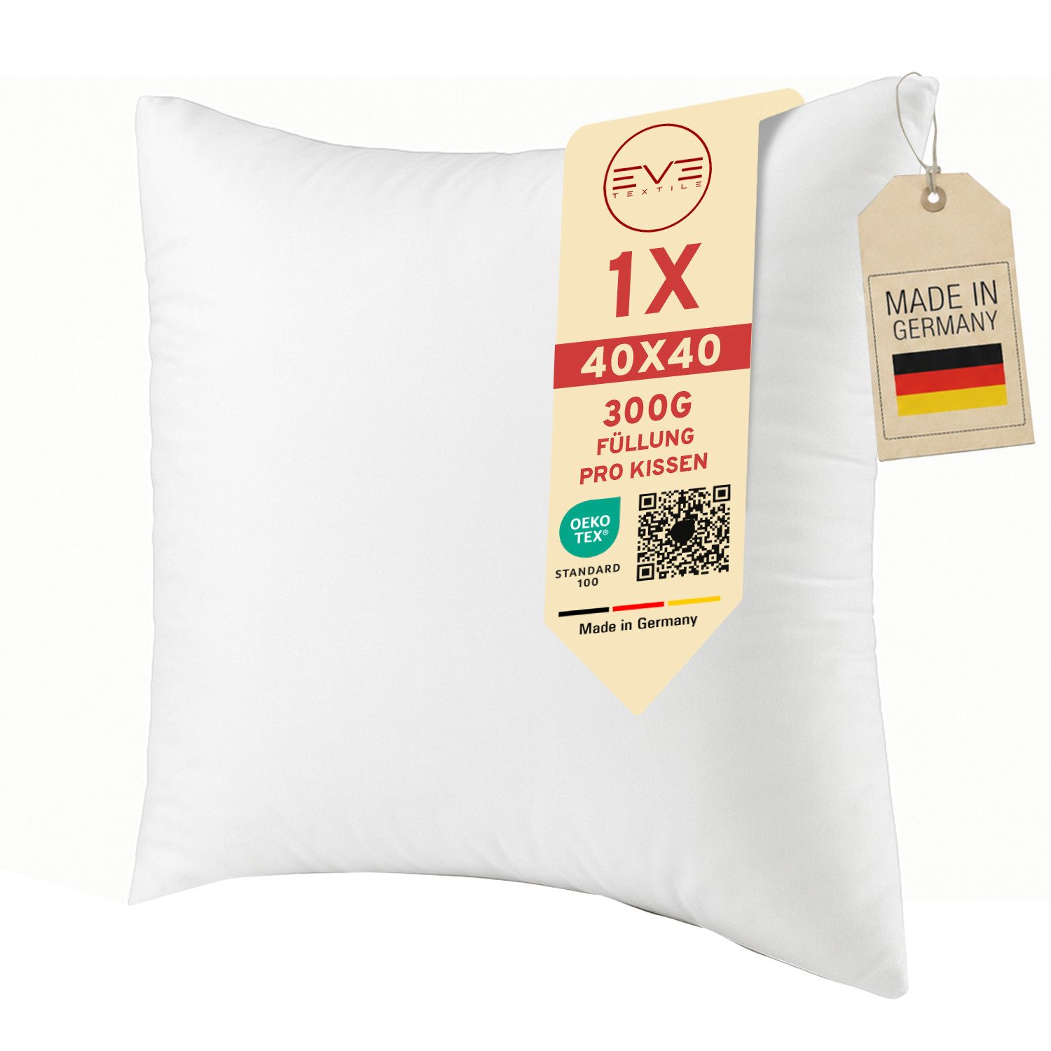 Eve Textile GmbH Kissenfüllung Kissen Füllkissen Kopfkissen Dekokissen Kisseninlett Bettkissen, Atmungsaktiv mit Flauschiger Microfaserfüllung & Reißverschluss