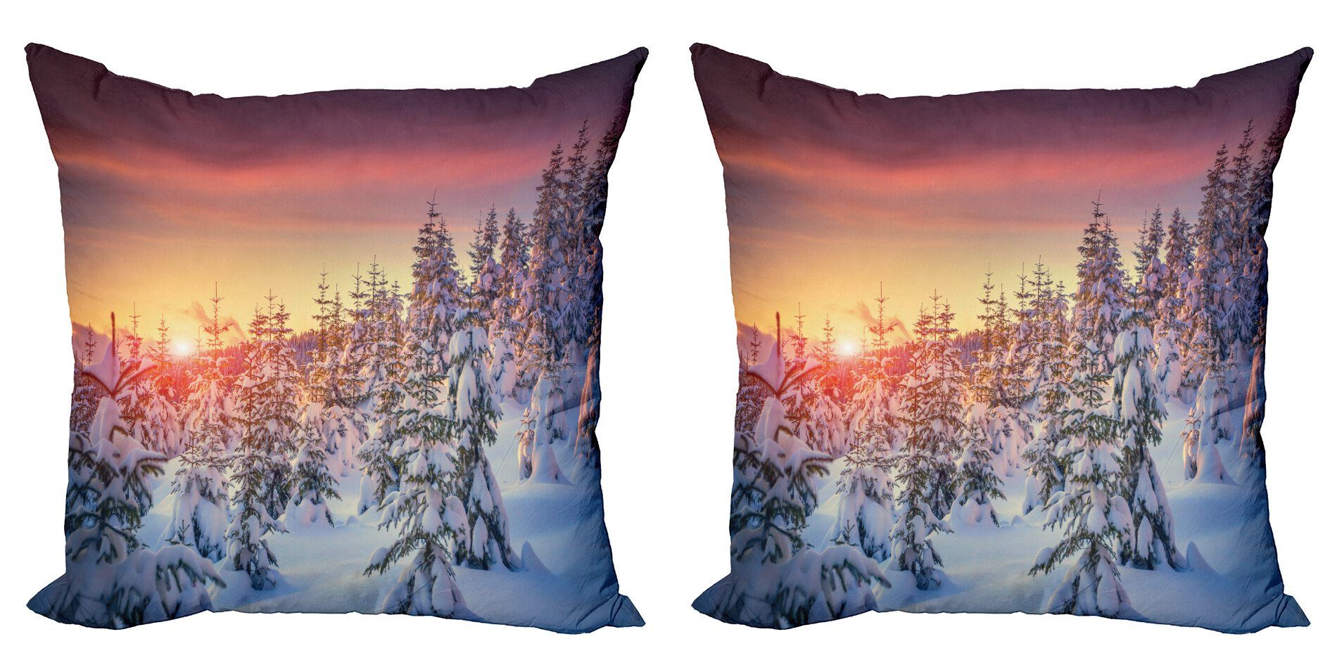 Kissenbezüge Modern Accent Doppelseitiger Digitaldruck, Abakuhaus (2 Stück), Wald Sonnenaufgang an der Winterzeit | Kissenbezüge