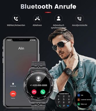 Lige Smartwatch (1,39 Zoll, Android iOS), Herren anruf kabellosem wasserdicht herzfrequenz schlaf kompatibel