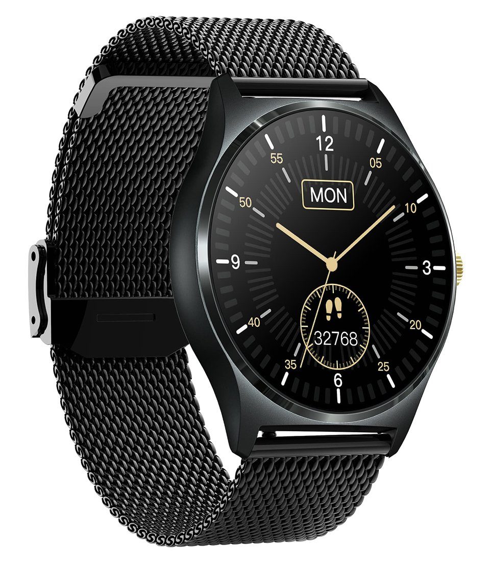 XCOAST QIN XC PRO - Herren Smartwatch (3,9 cm/1,3 Zoll, iOS & Android) Fitnessuhr, 3-tlg., Mesh Schwarz, Wasserdicht, 9 Tage Akku, Puls, Blutdruck, Blutsauerstoff, Sportmodi