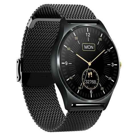 XCOAST QIN XC PRO - Herren Smartwatch (3,9 cm/1,3 Zoll, iOS & Android) Fitnessuhr, 3-tlg., Mesh Schwarz, Wasserdicht, 9 Tage Akku, Puls, Blutdruck, Blutsauerstoff, Sportmodi