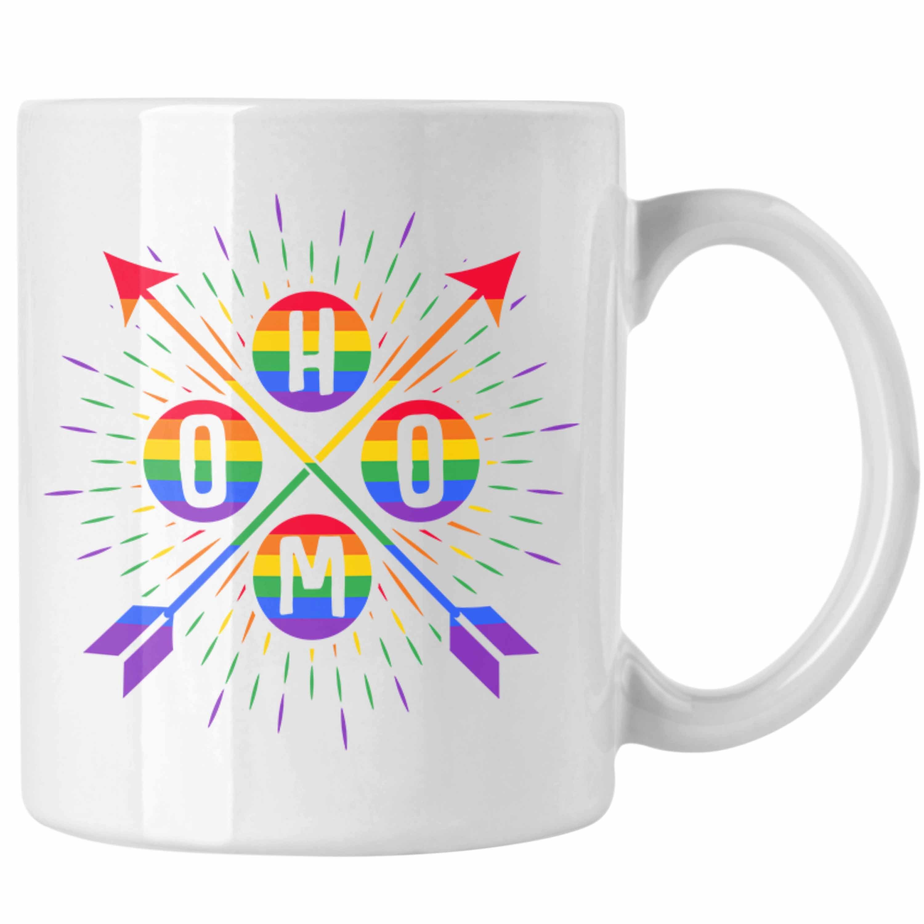 Trendation Tasse Trendation - LGBT Tasse Geschenk für Schwule Lesben Transgender Regenbogen Herzschlag Lustige Grafik Regenbogen Homo Weiss