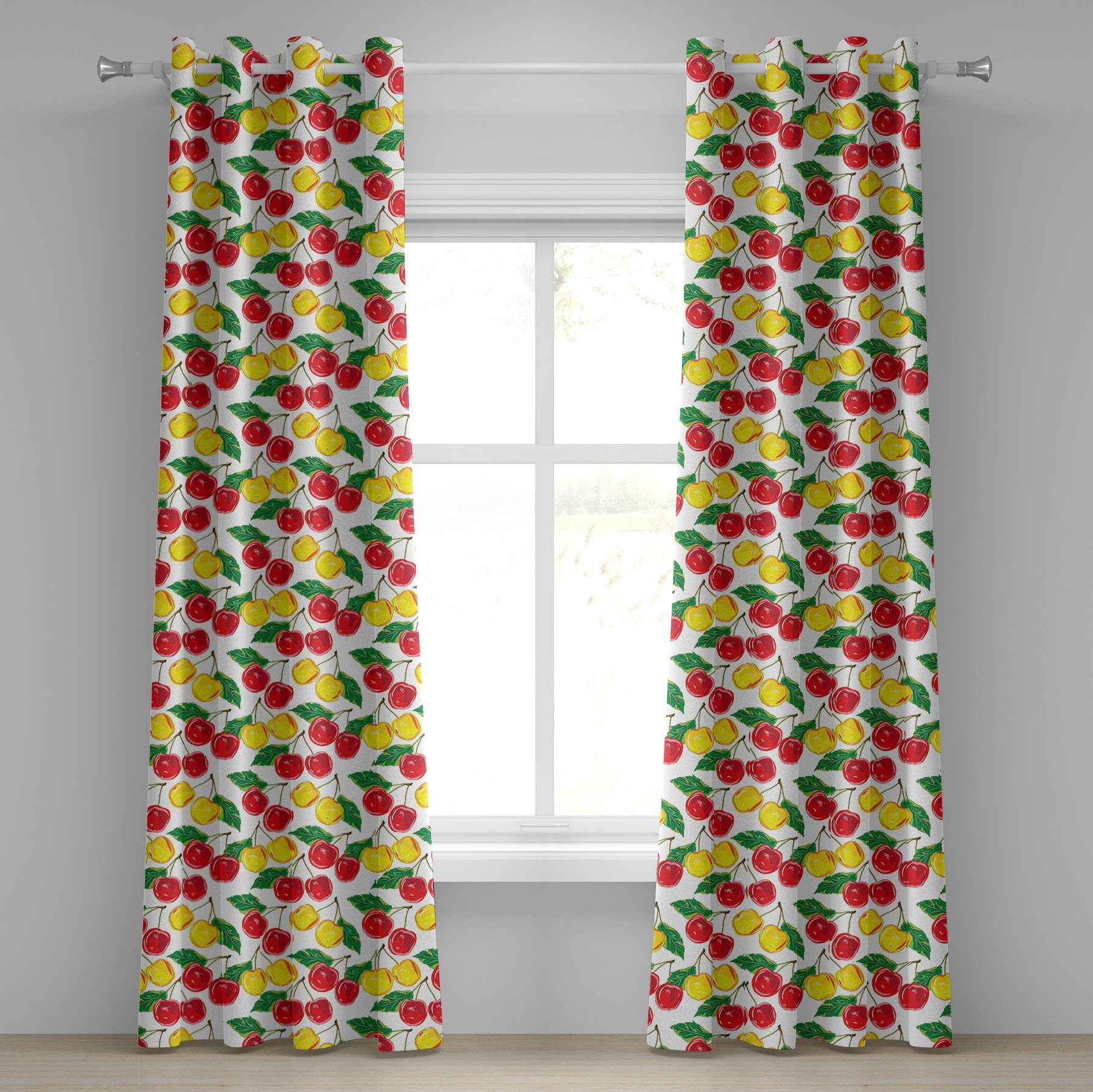 Gardine Dekorative 2-Panel-Fenstervorhänge für Schlafzimmer Wohnzimmer, Abakuhaus, Obst Grafik Farbige Kirschen