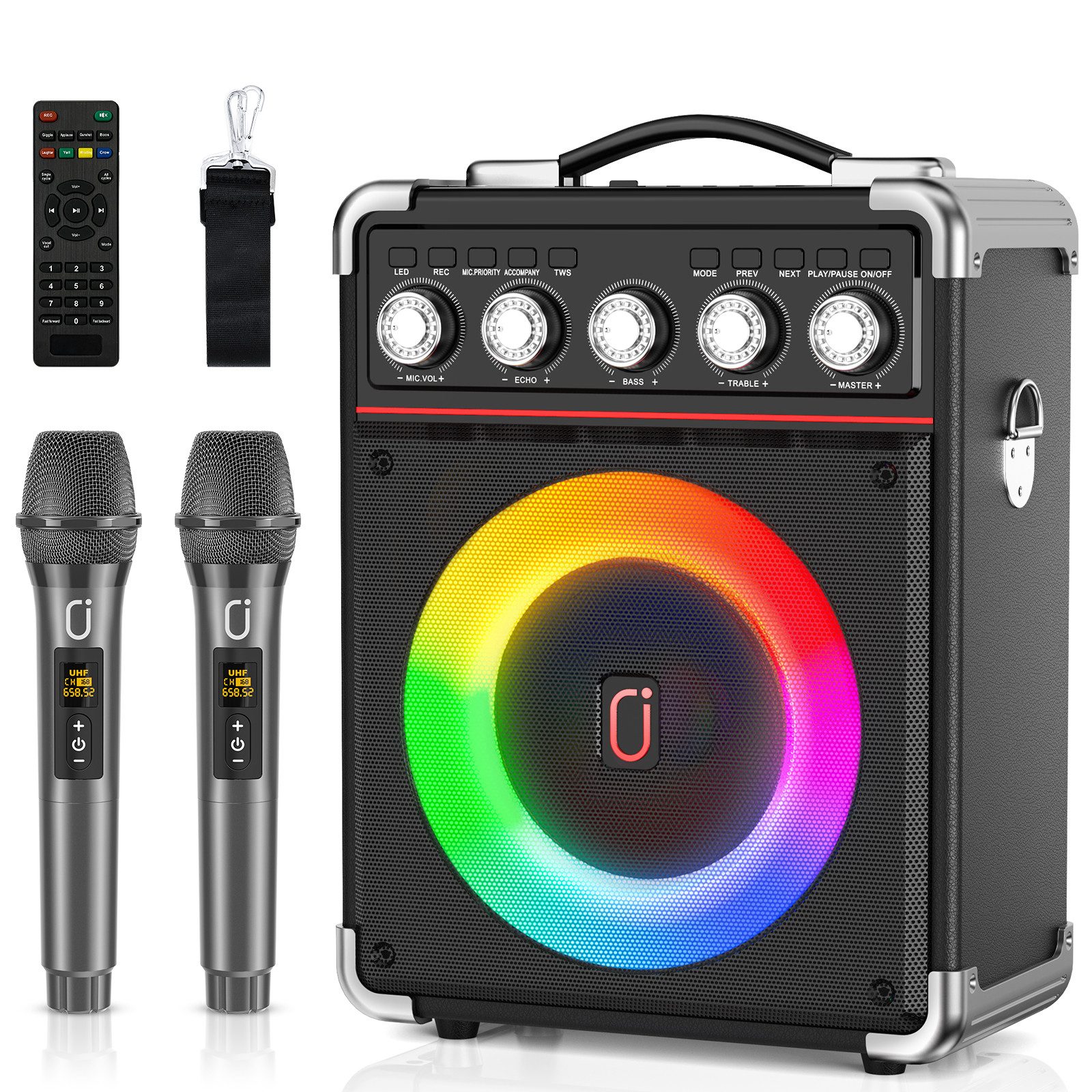 Bluetooth Party-Lautsprecher mit 2PCS Wireless Micrs Karaoke-Maschine