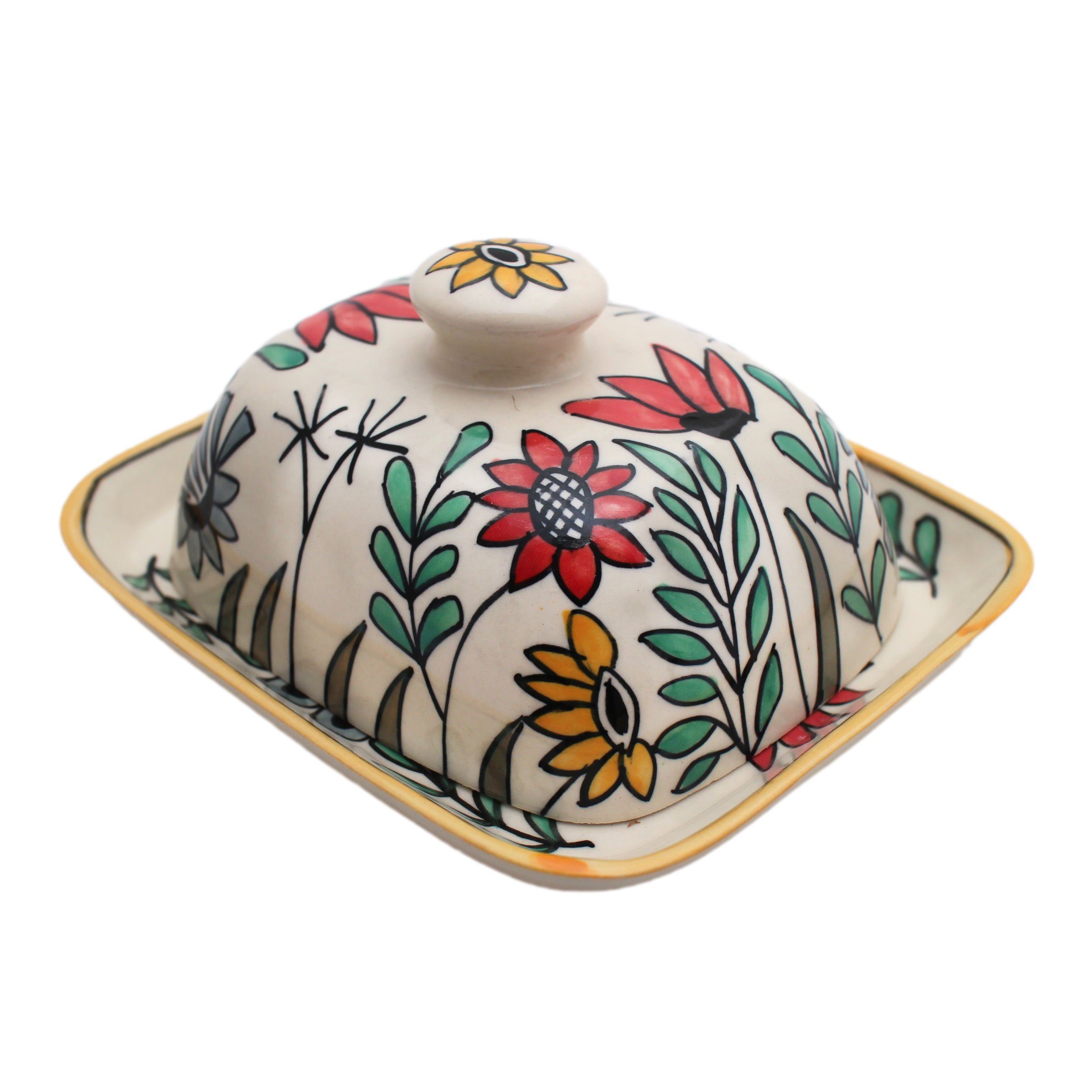Gall&Zick Keramik Blumen Butterdose handbemalter aus Butterdose Gelb