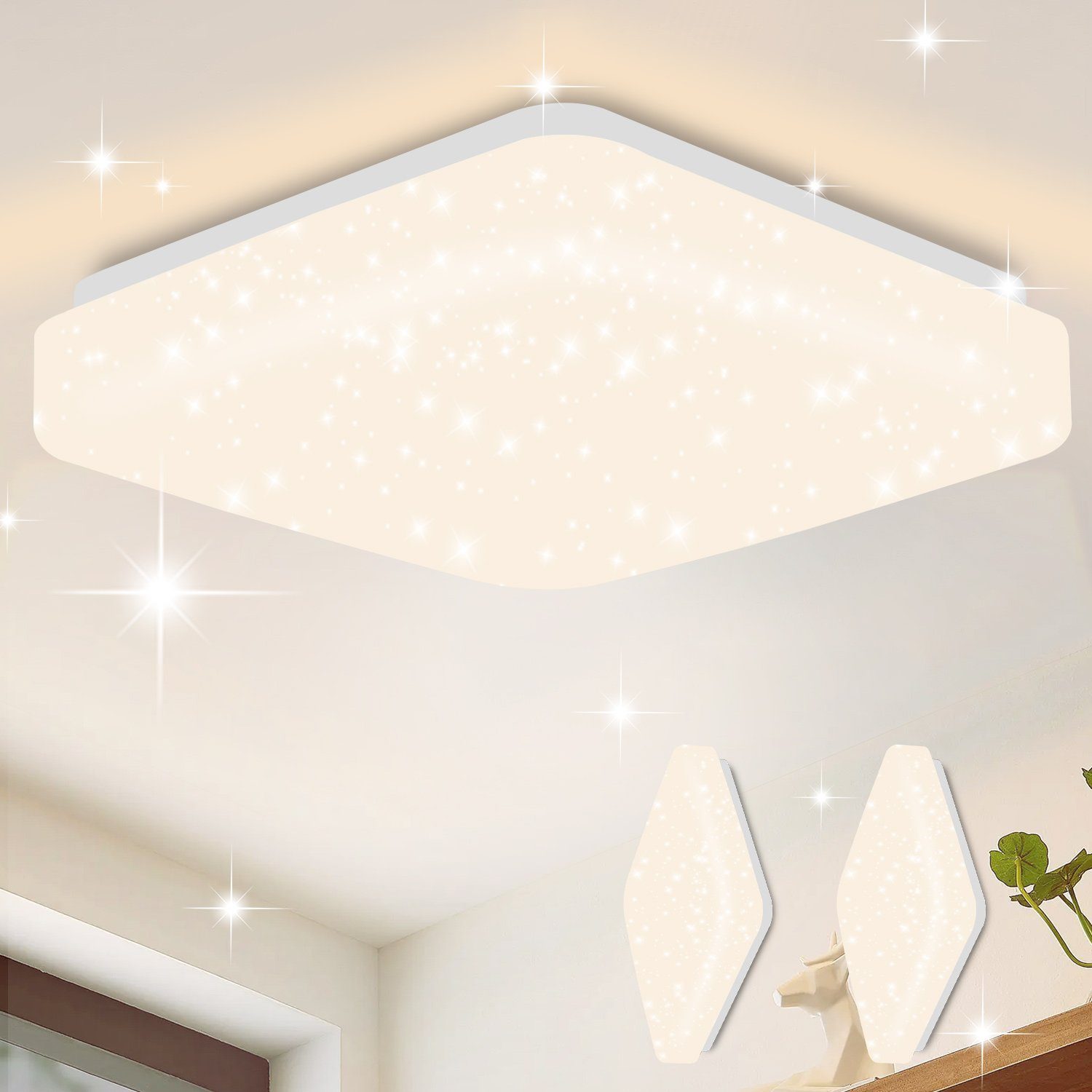 Nettlife LED Deckenleuchte Sternenhimmel Weiß Sternendekor 15W 21cm Deckenbeleuchtung, LED fest integriert, Warmweiß, für Küche Schlafzimmer Flur Kinderzimmer, 15W, ‎19 x 21 x 4 cm