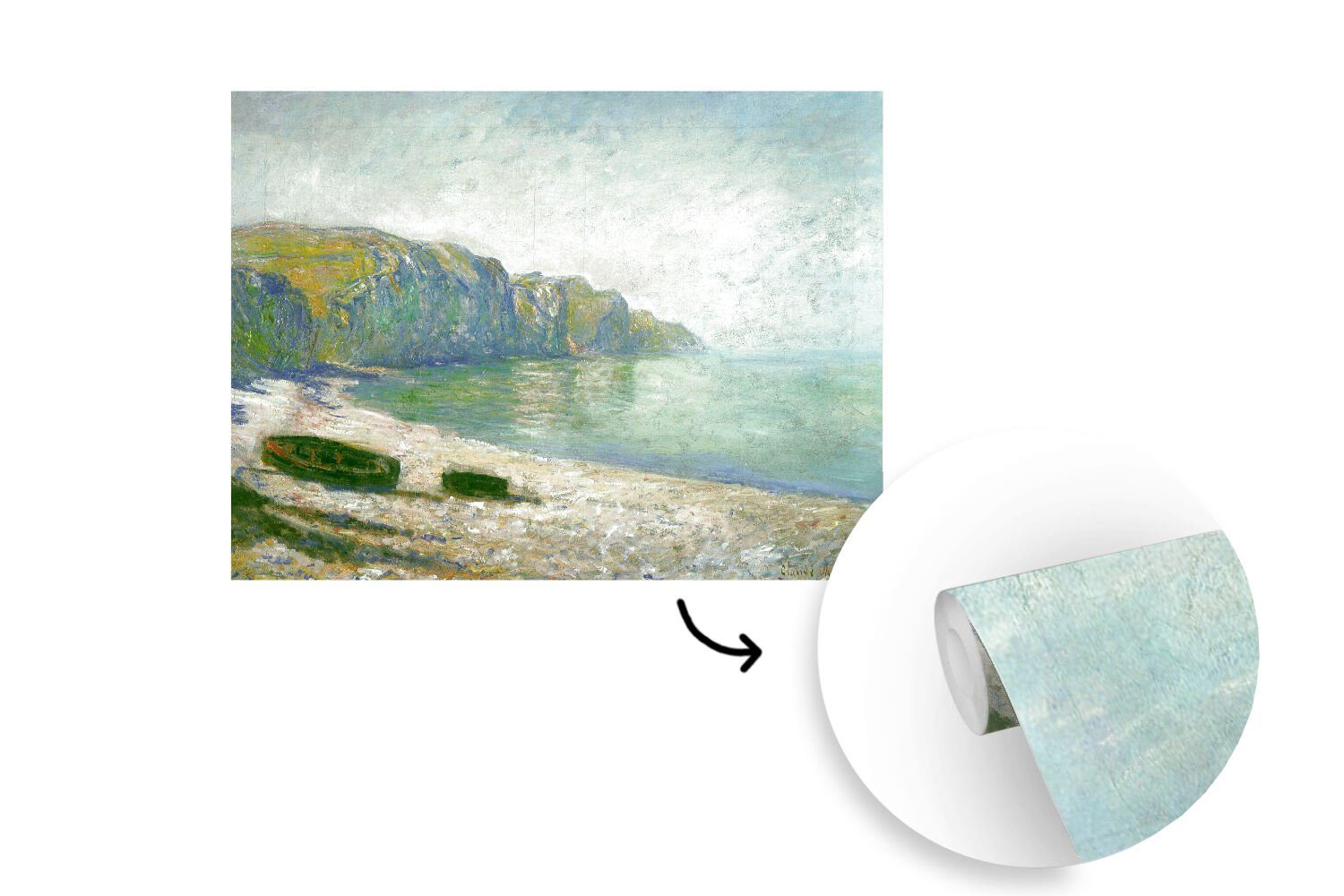 MuchoWow Fototapete Boote am Strand Wallpaper Ebbe Wohnzimmer, - bei Matt, von Gemälde St), Monet, Vinyl Pourville Tapete (6 für von Claude Kinderzimmer, Schlafzimmer, bedruckt