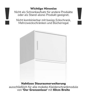 mokebo Aufsatzschrank Der Hochstapler (für extra viel Stauraum) Schrankaufsatz für Kleiderschrank 'Der Grenzenlose' in Weiß
