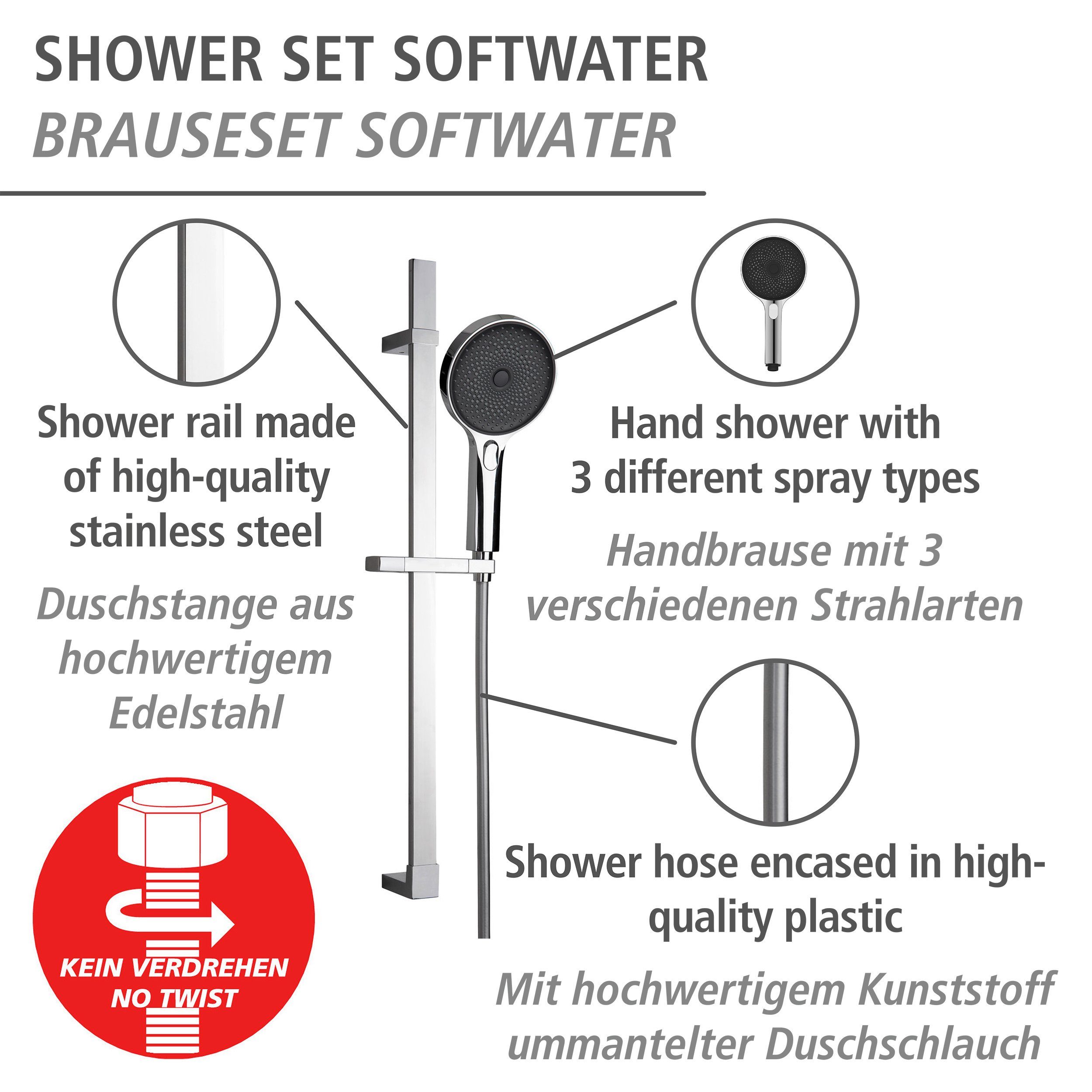 Thumbnail - WENKO Stangenbrause-Set Softwater, Chrom, Länge Stange: 68 cm