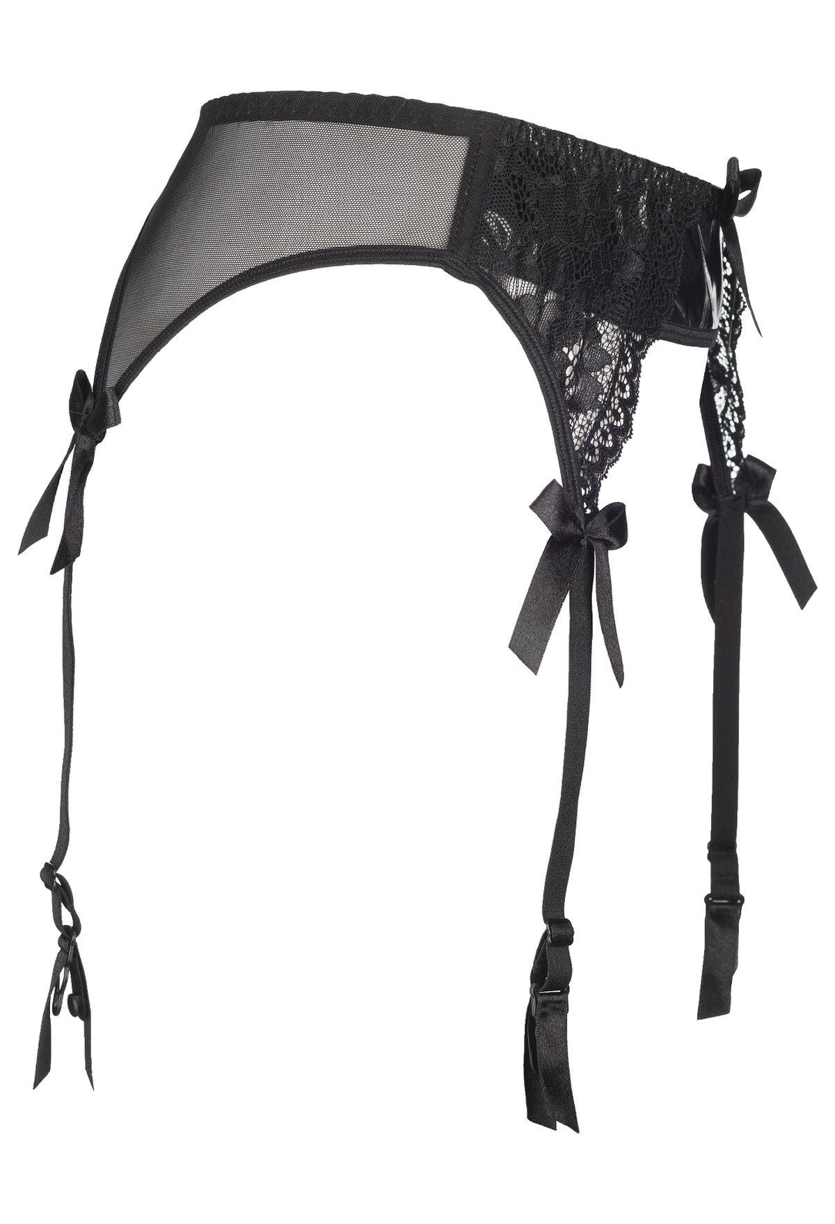 Axami Strapsgürtel Strumpfgürtel in schwarz für Übergrößen Wetlook Spitze mit Strapse