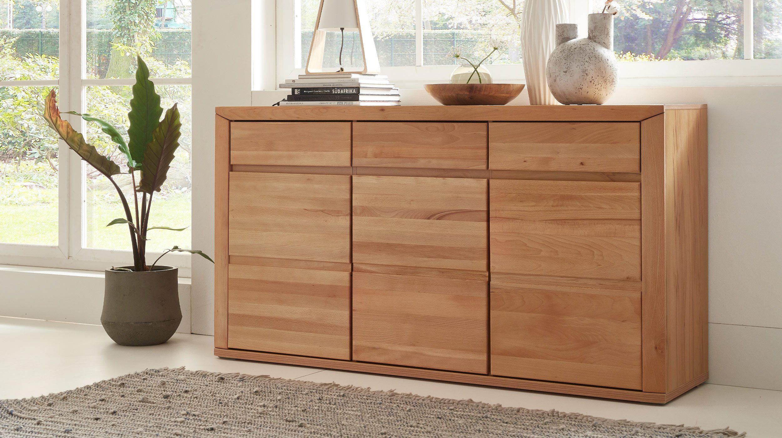Massivart® Sideboard KORSIKA 170 cm / Massivholz Kernbuche teilmassiv geölt, 3 Türen / 3 Schubladen / 3 Einlegeböden