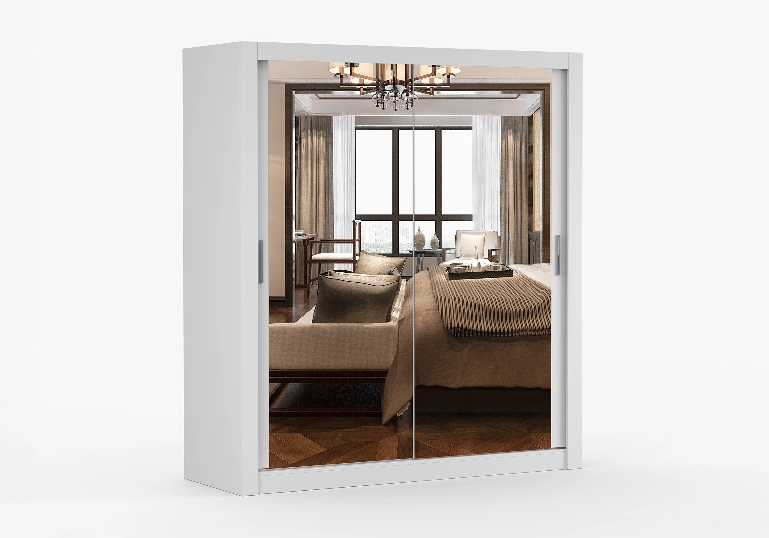 imoebel24 Schwebetürenschrank MILAN 180 cm - Weiss / Weiss