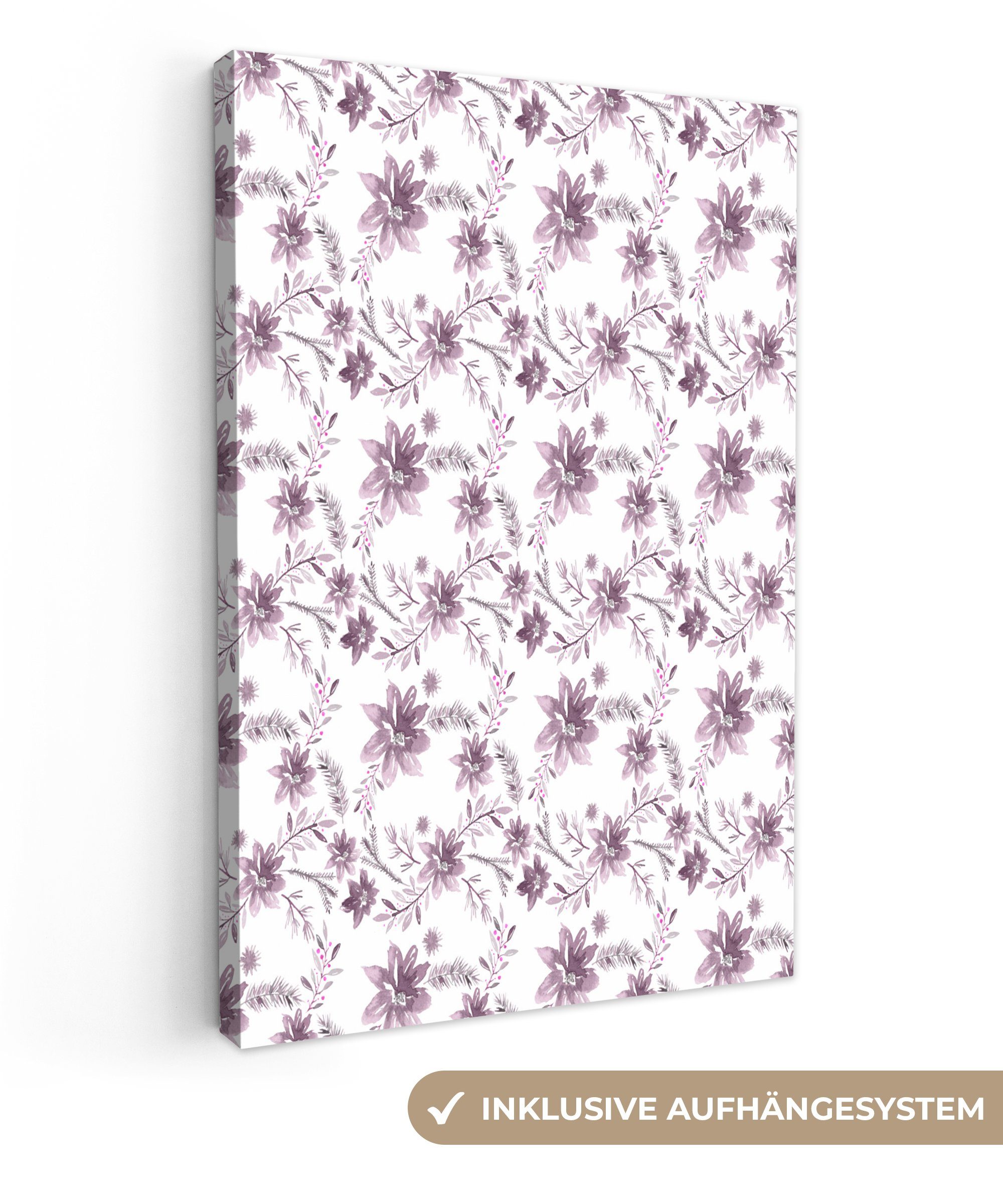 OneMillionCanvasses® Leinwandbild Blumen - Muster - Rosa, (1 St), Leinwandbild fertig bespannt inkl. Zackenaufhänger, Gemälde, 20x30 cm