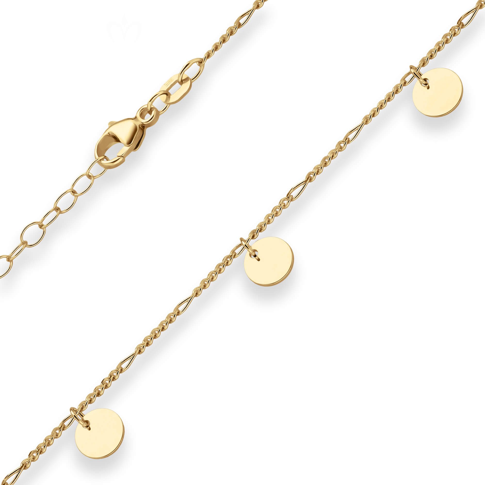 Goldkette 1,6mm Figarokette diamantiert 7 runde Plättchen 585 Gelbgold