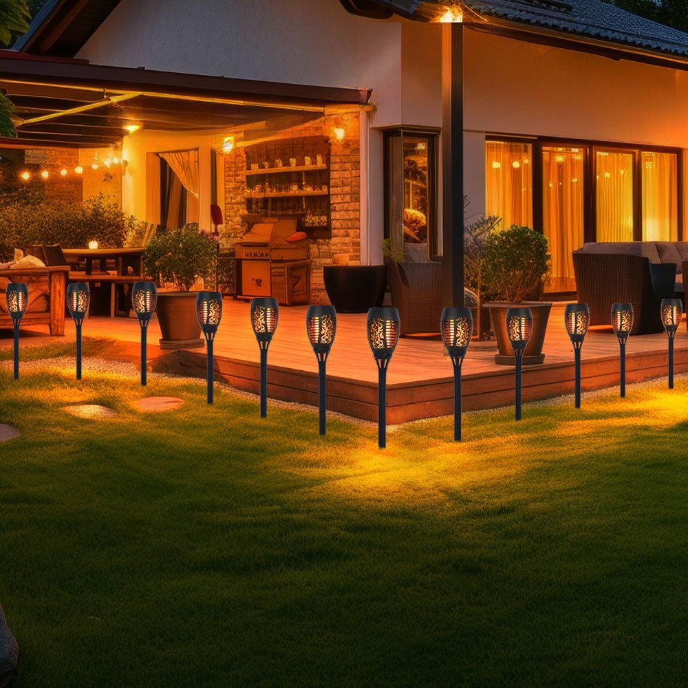 GLOBO LIGHTING LED Solarleuchte, LED-Leuchtmittel fest verbaut, Warmweiß, Solar Flammen Fackeln Gartenleuchte Solarlicht im Freien