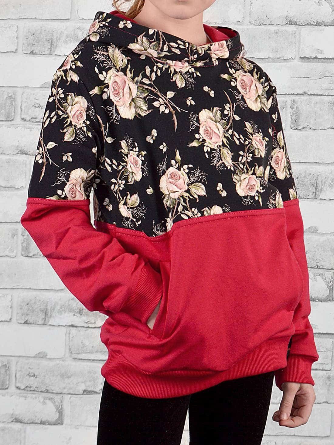 KMISSO Hoodie Mädchen Pullover Rot Rosenmuster Kapuze Hoodie mit (1-tlg)