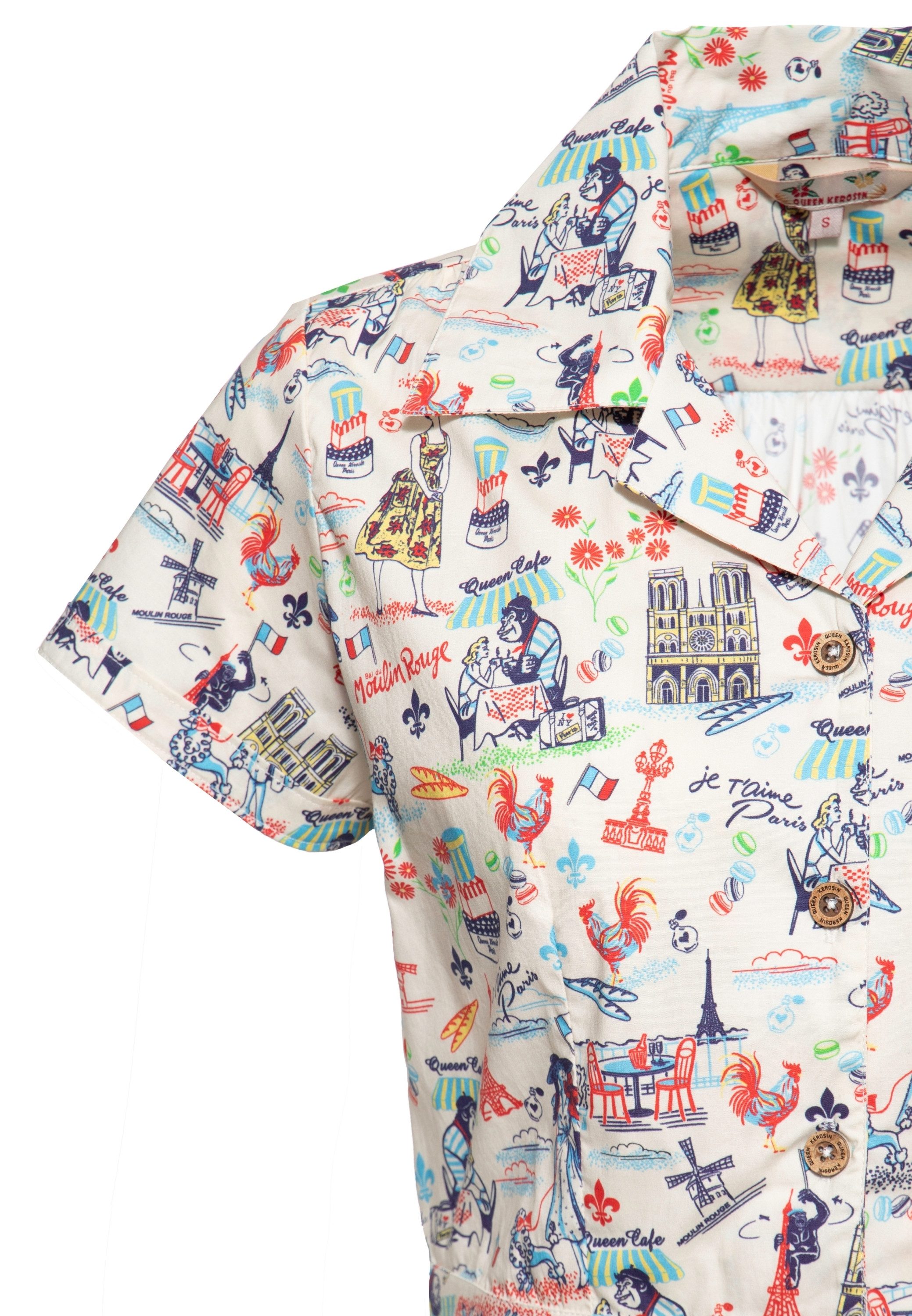 QueenKerosin Kurzarmbluse Paris mit Paris-Artwork