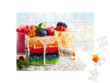 puzzleYOU Puzzle Fantasievoll dekorerter Regenbogenkuchen, 48 Puzzleteile, puzzleYOU-Kollektionen Kuchen, 100 Teile