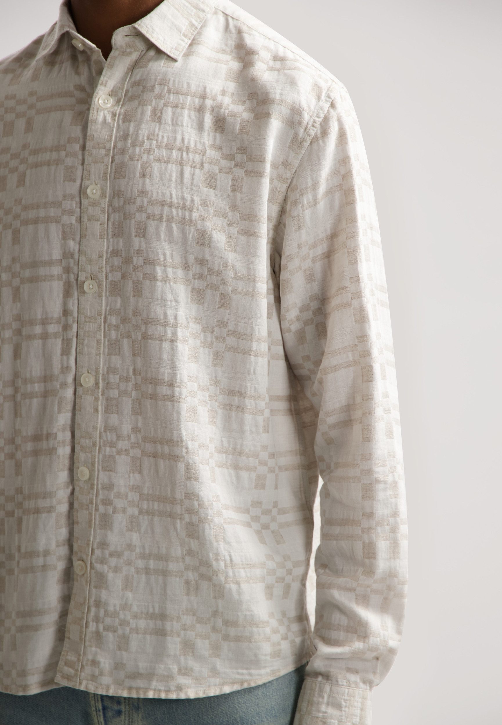 Dstrezzed Leinenhemd -DS_Calvin Shirt - Loose Fit mit Allover-Muster - Langarmhemd - Herren