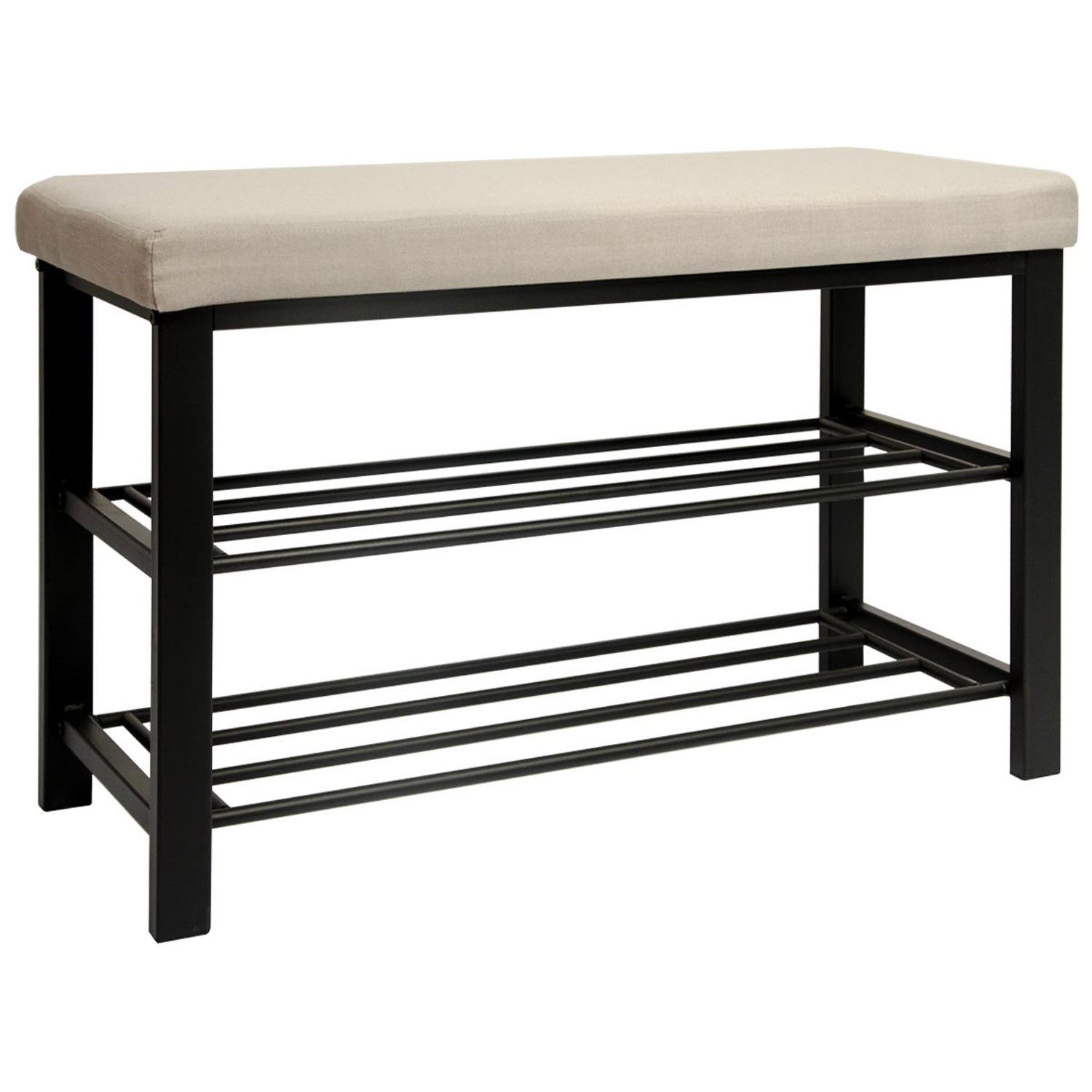 DuneDesign Schuhregal 81 x 32 x 46 cm Schuhbank mit Ablagen & Sitzfläche - Sitzbank Metall, Garderobenbank Flur - Flurbank mit Polster - Polsterbank für Garderobe
