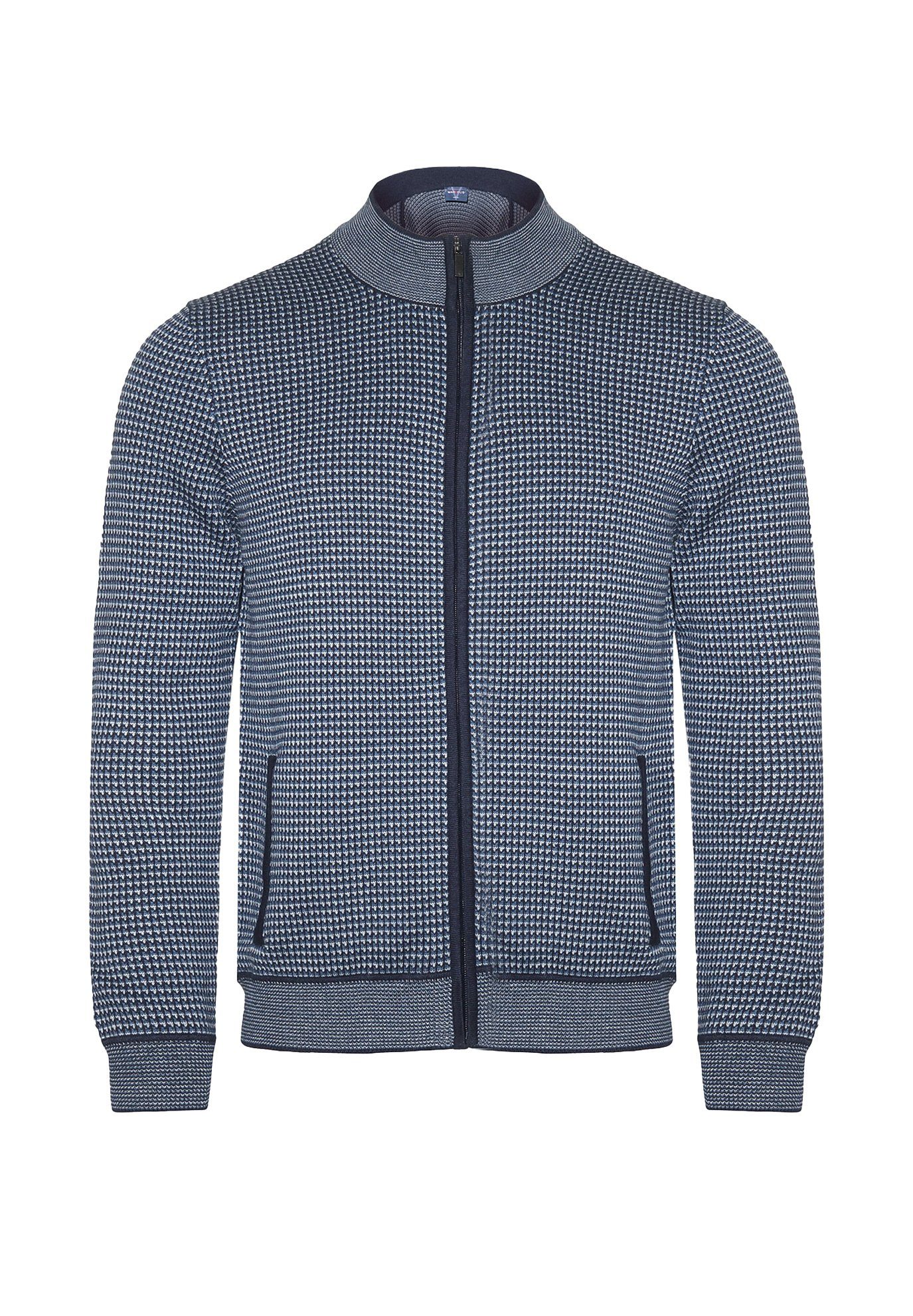 MARVELIS Strickjacke Strickjacke - Casual Fit - Stehkragen - Einfarbig - Dunkelblau (1-tlg)