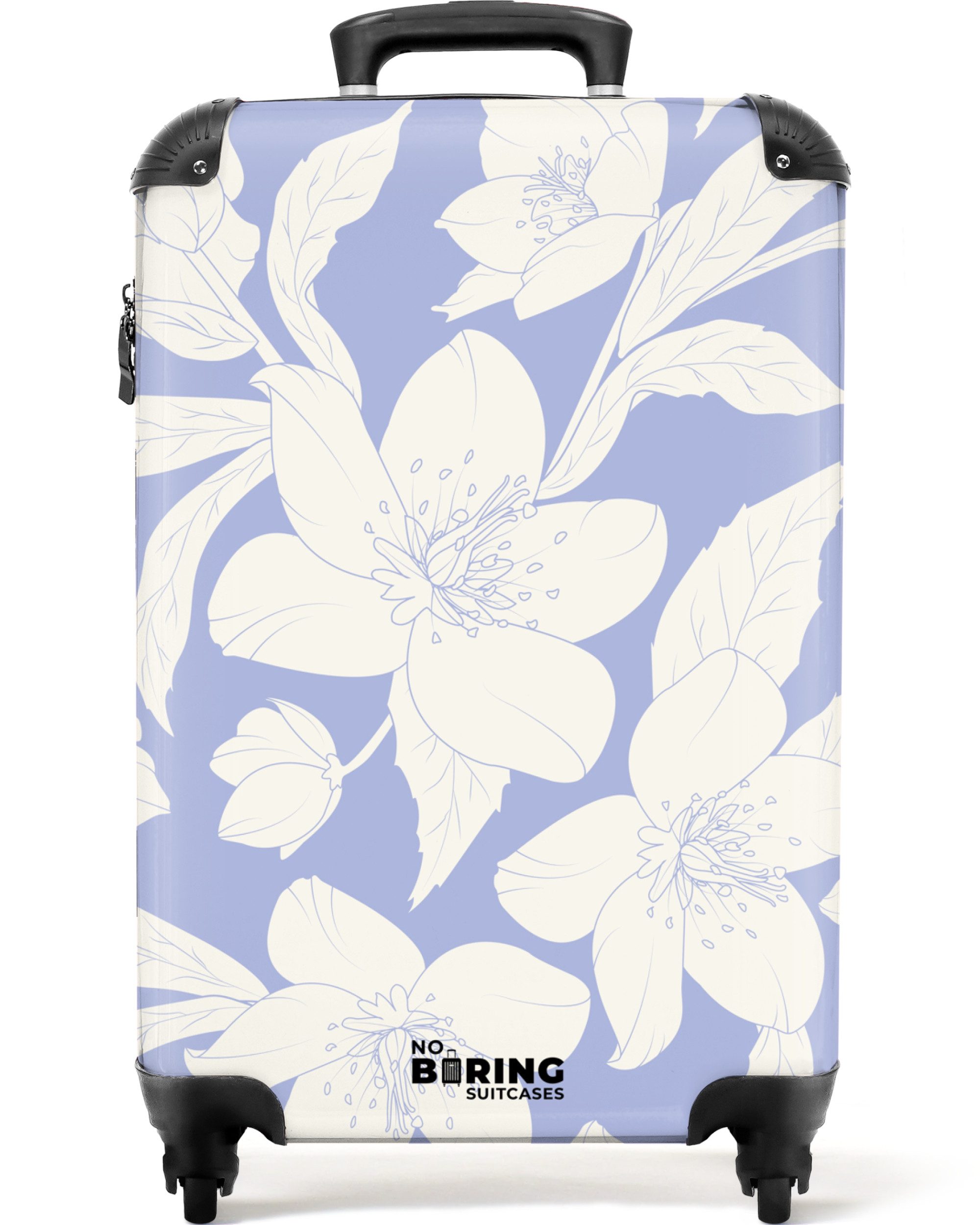 NoBoringSuitcases.com© Hartschalen-Trolley Hellviolett mit weißen Blüten günstig online kaufen