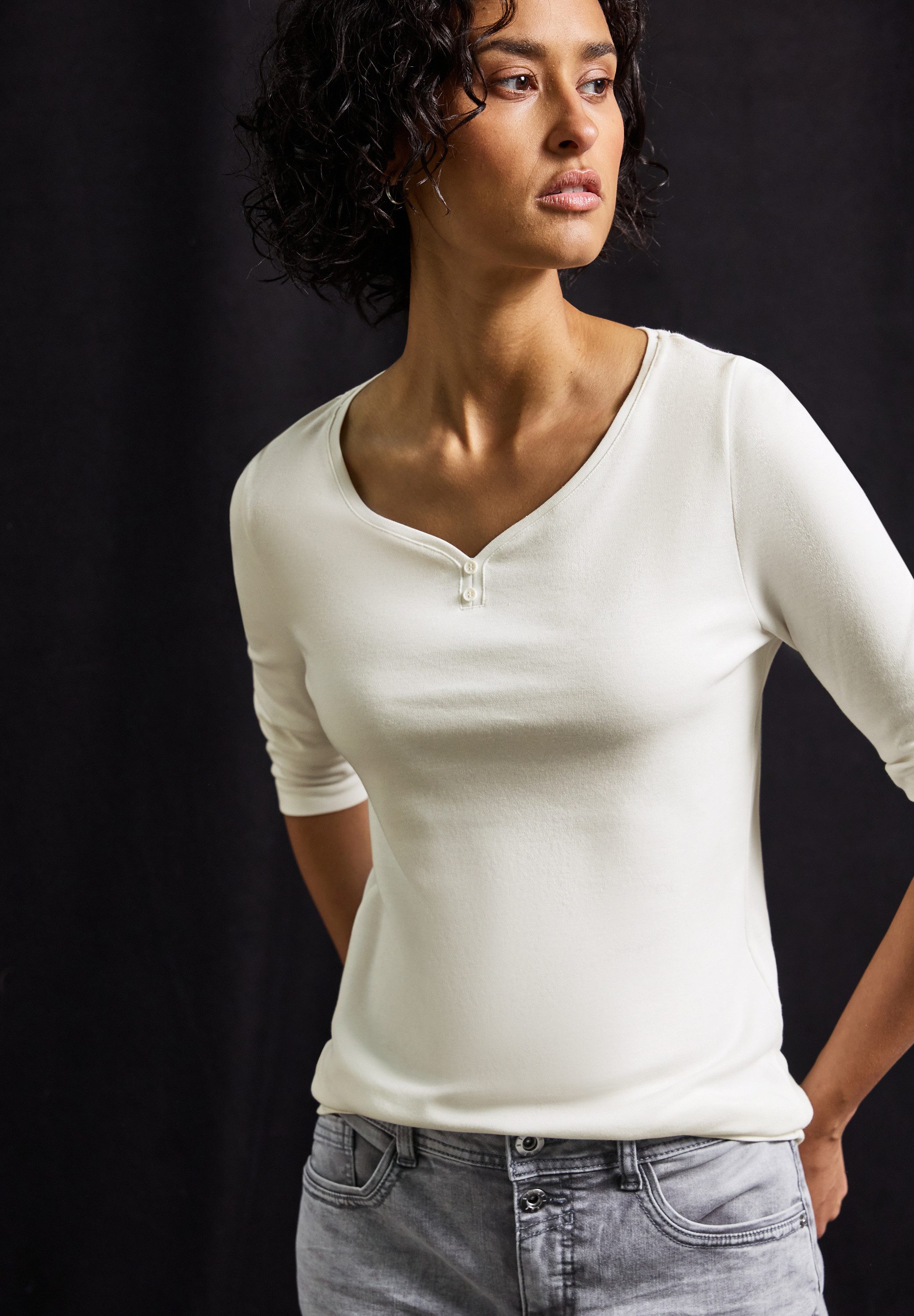 STREET ONE 3/4-Arm-Shirt mit Knopfdetail günstig online kaufen