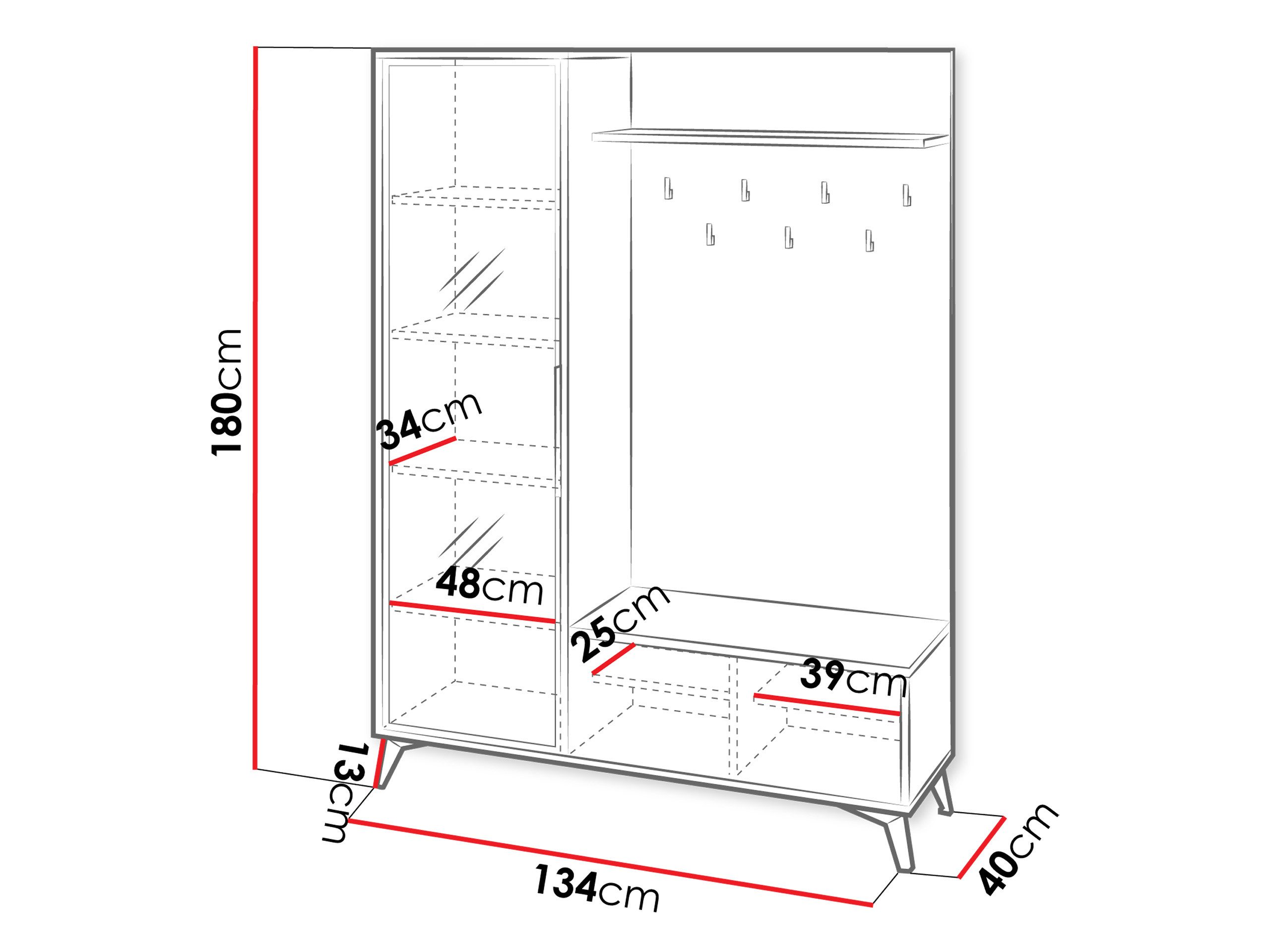 MIRJAN24 Garderoben-Set Xylix 1D1K, (mit Drehtür und Klappe), 134x40x180 cm, Frontspiegel – Bild 5 von 5