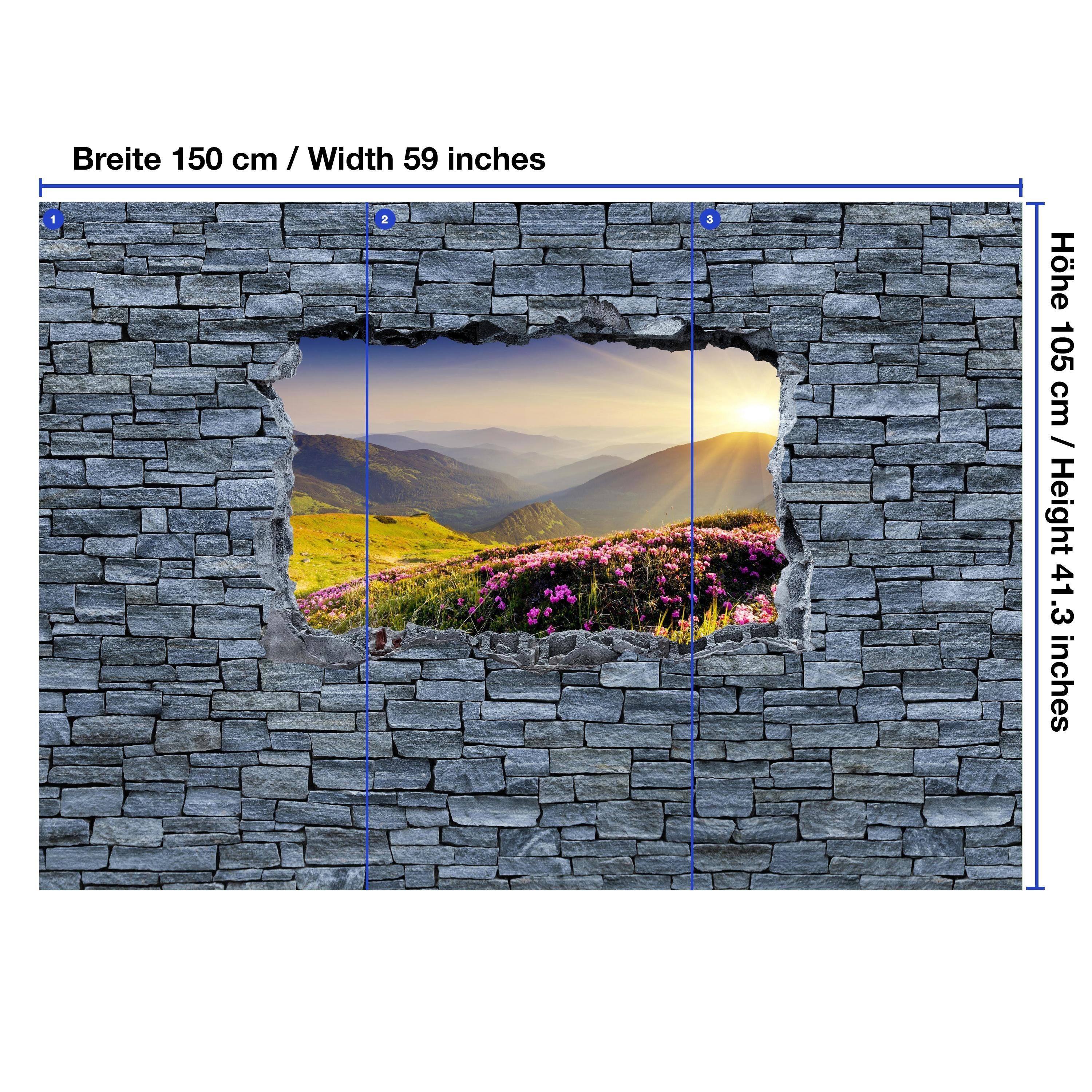 glatt, matt, wandmotiv24 Fototapete Motivtapete, Steinmauer, - Vliestapete Bergrücken 3D im Sonnenlicht Wandtapete,